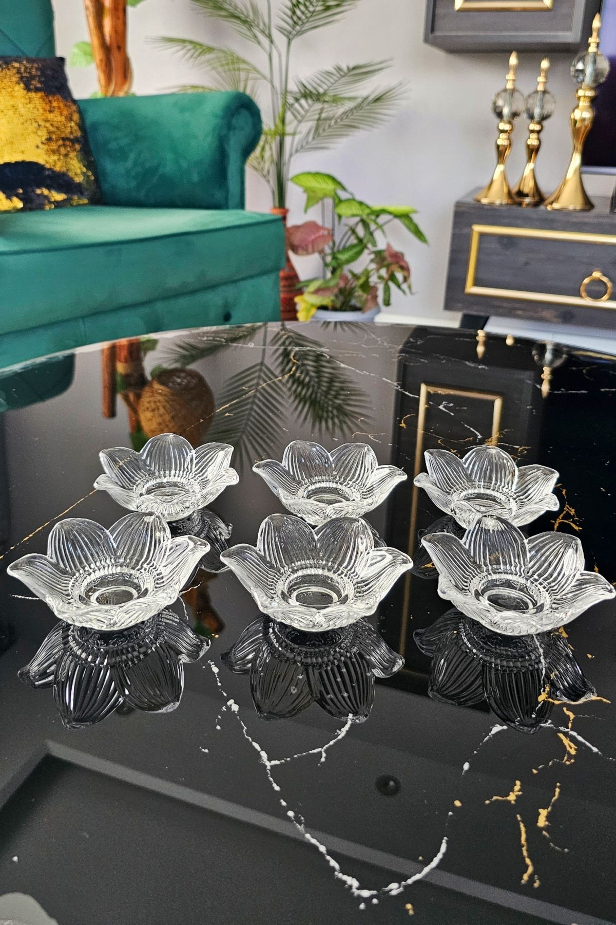 Gülümseten Avm-Lotus Flower Patterned 6-Piece Sideboard - Striped Origami Turkish Delight and Dragee 1