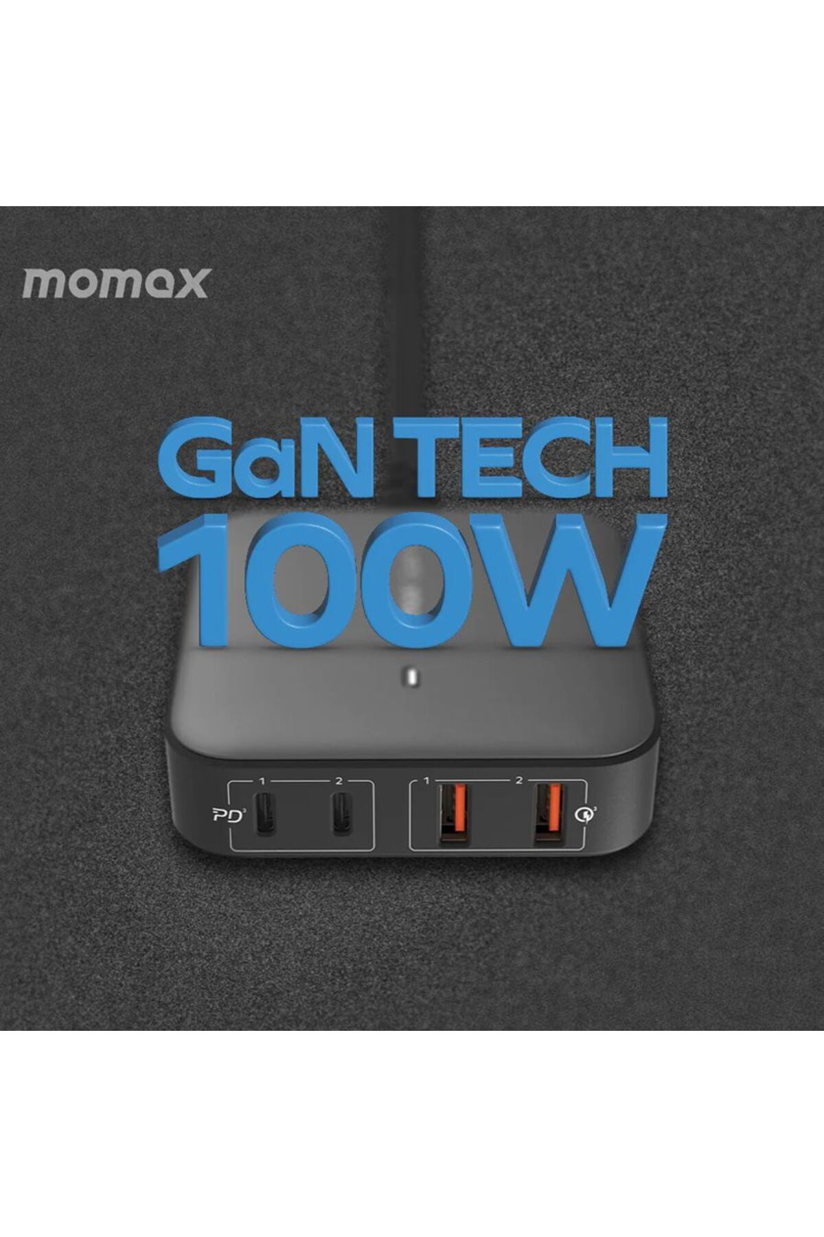 Momax-One Plug GaN 100W 4-Port Desktop Charger 2 USB-C and 2 USB-A port - Black 6