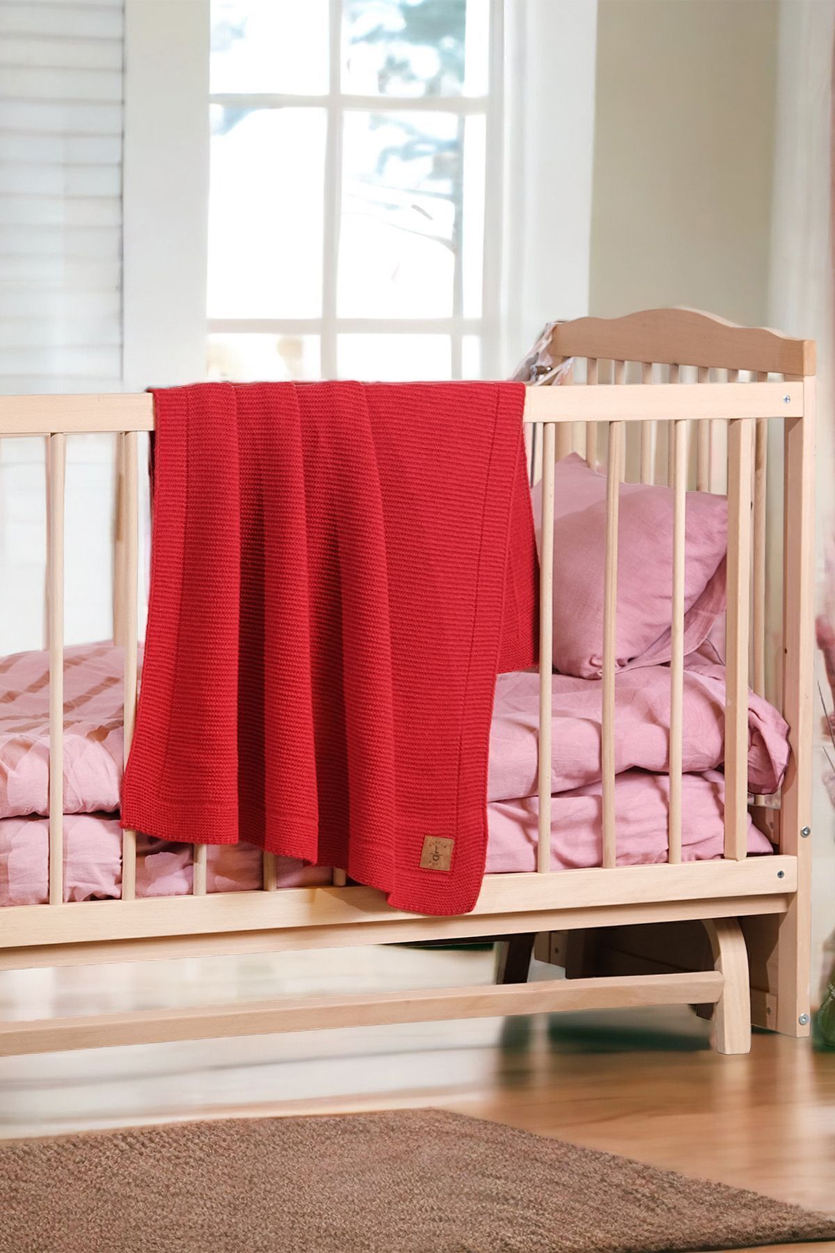 Next Baby LITTLE DEDI Alina Knitted Baby Blanket, Soft Lightweight Swaddle Blanket, Red 80x100 Cm