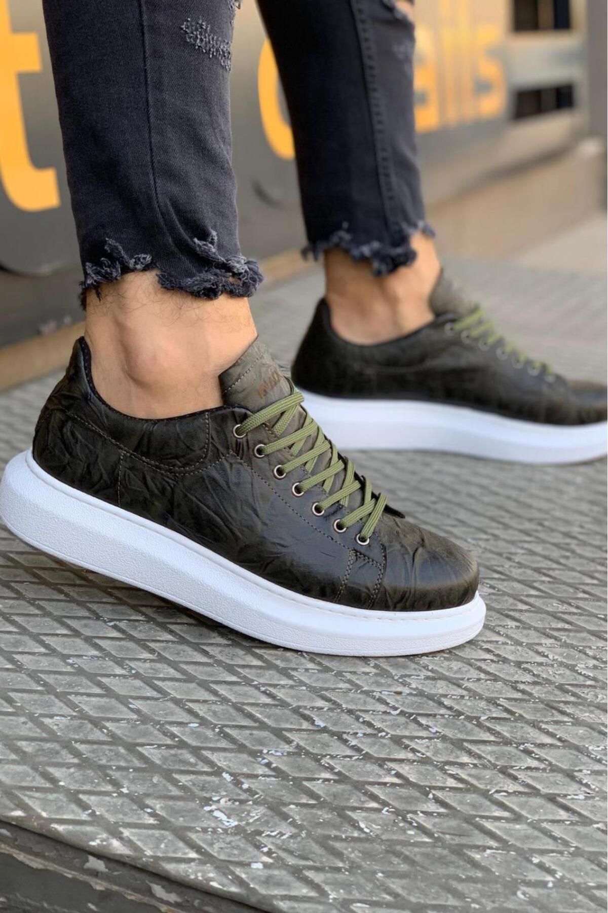Up Shop Yüksek Taban Günlük Ayakkabı 044 Haki (Desenli)