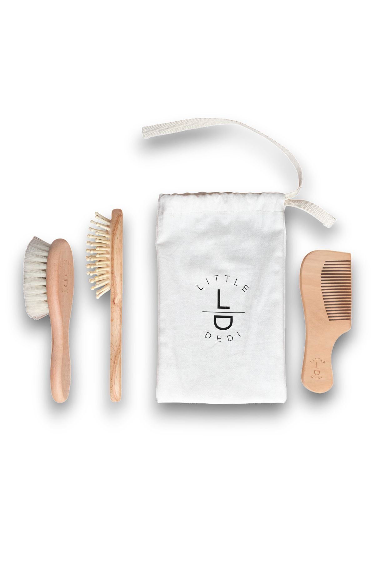 Next Baby LITTLE DEDI Baby Brush Comb Set 100% Goat Hair Beech Wood 3 Piece Set