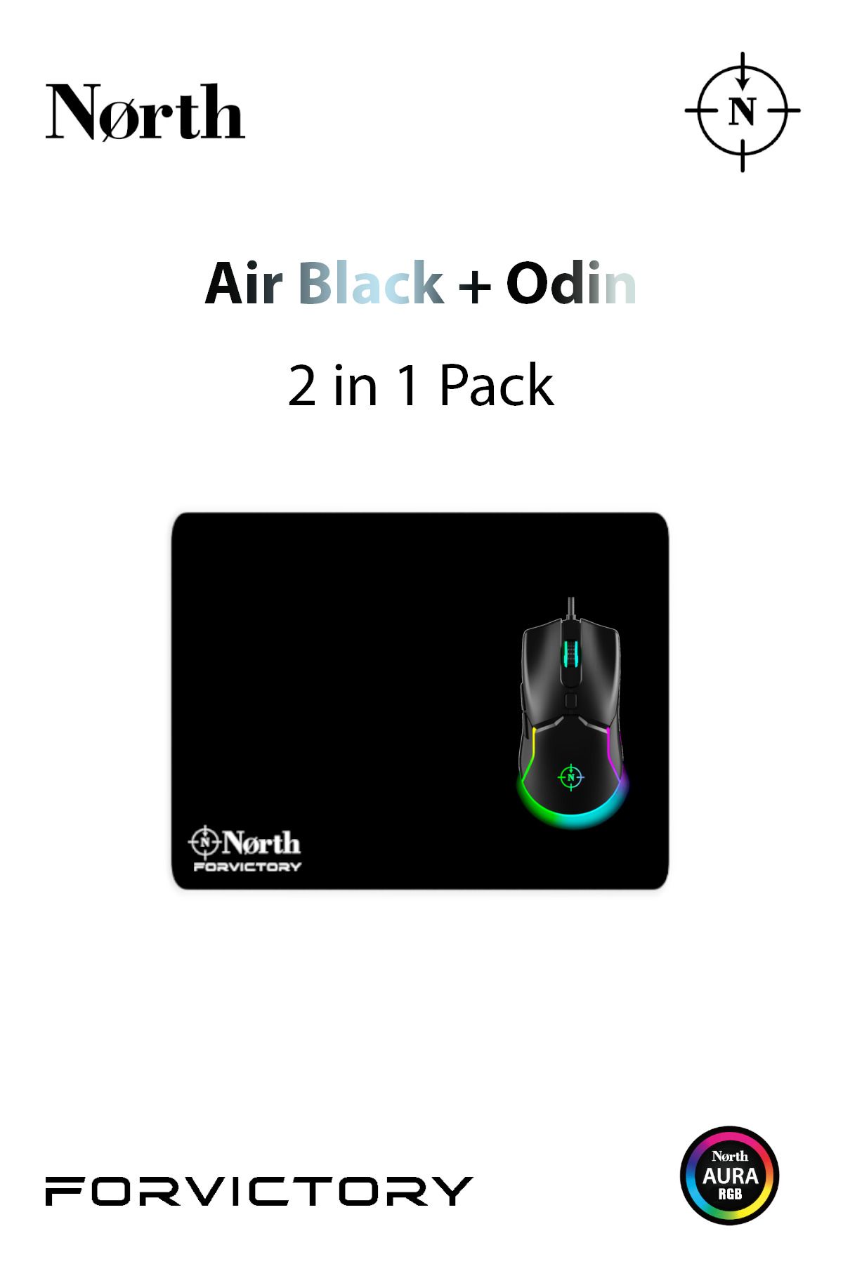 North Air RGB Oyuncu Mouse + Odin Oyuncu Mousepad Gaming Bundle Uyumlu