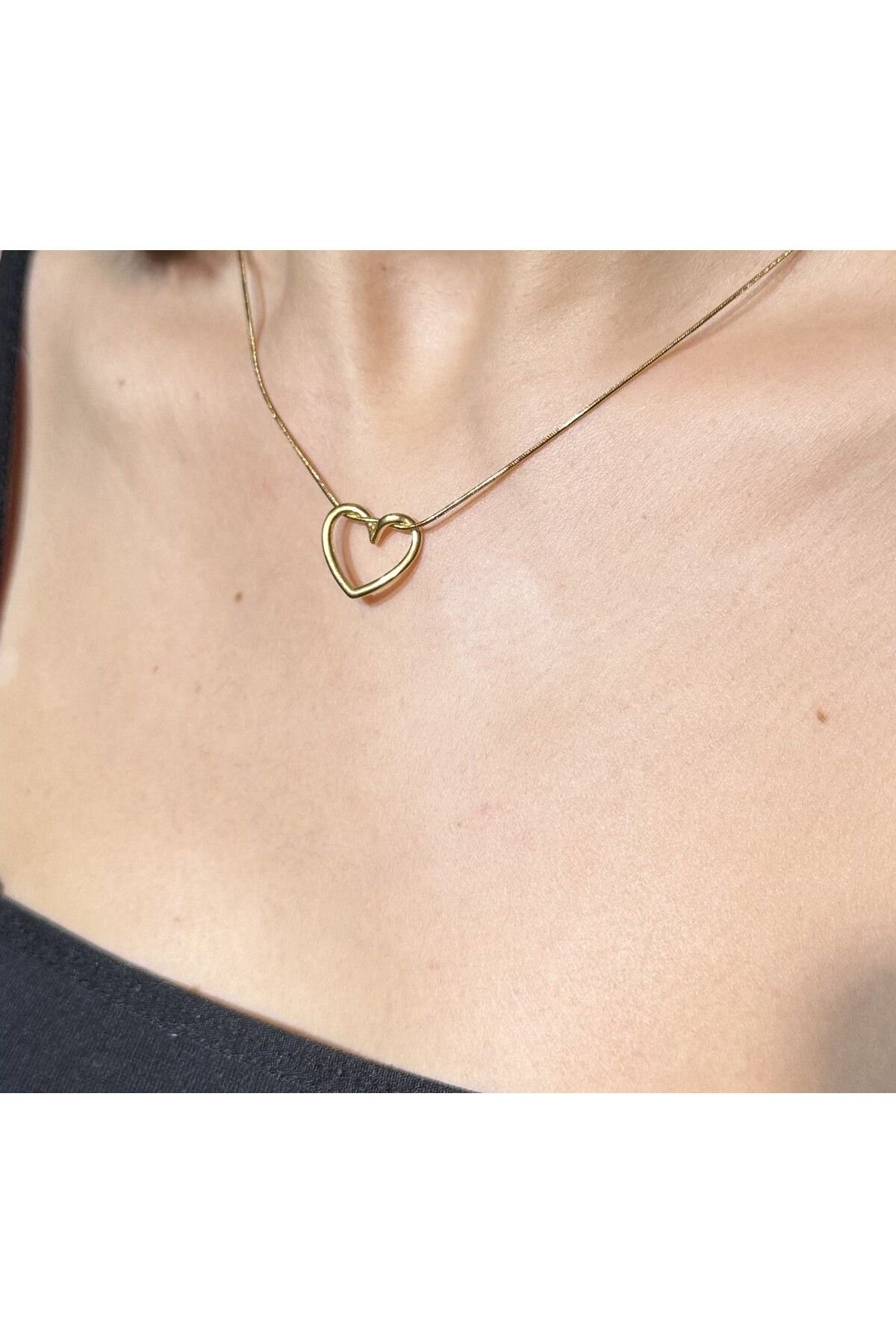 stainles steel-Gold Color Steel Heart Knot Necklace 3