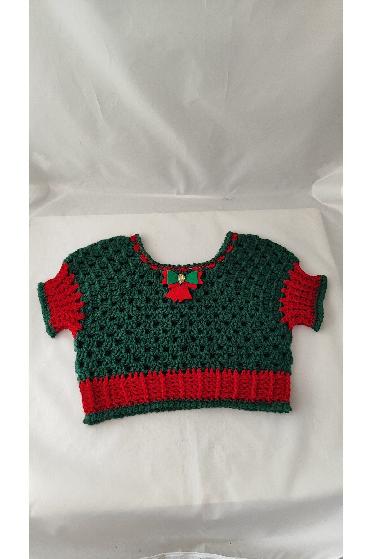 drt tasarım-Hand Knitted Crop Christmas Themed Blouse 4