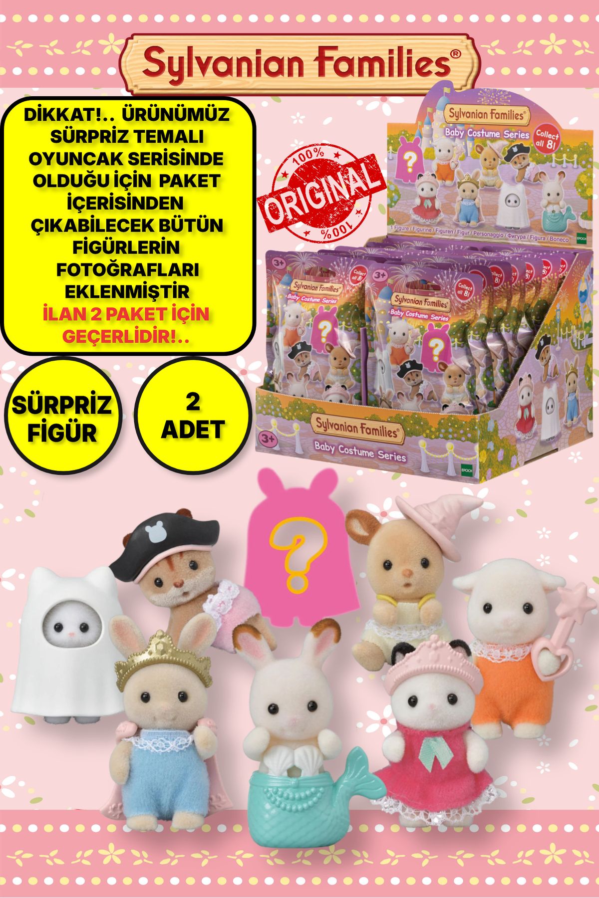 TOYFEST Sylvanian Families  Sevimli Kostüm Temalı Sürpriz Mini  Bebek - 5 CM - 2 ADET