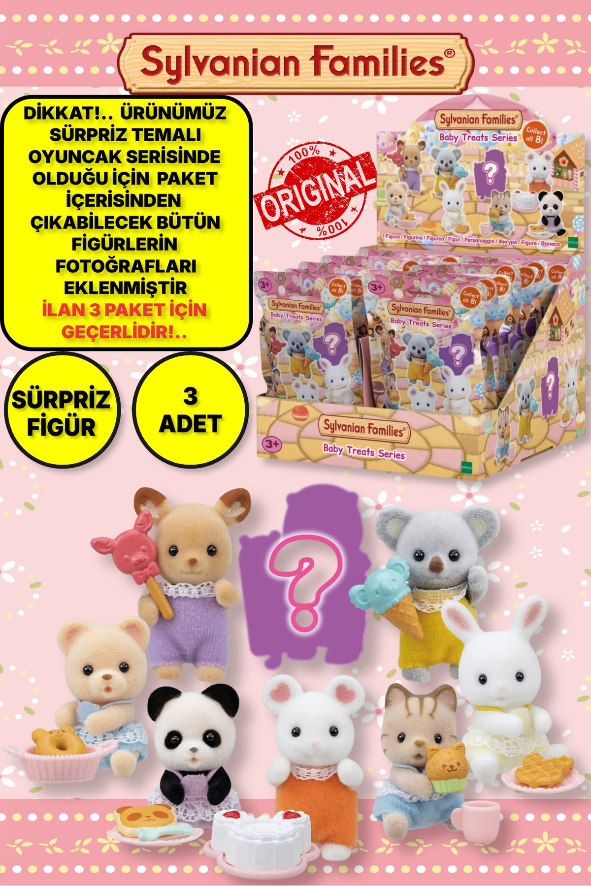 TOYFEST Sylvanian Families Tatlı Atıştırmalıklar Temalı Sürpriz Mini Bebek - 5 CM - 3 ADET