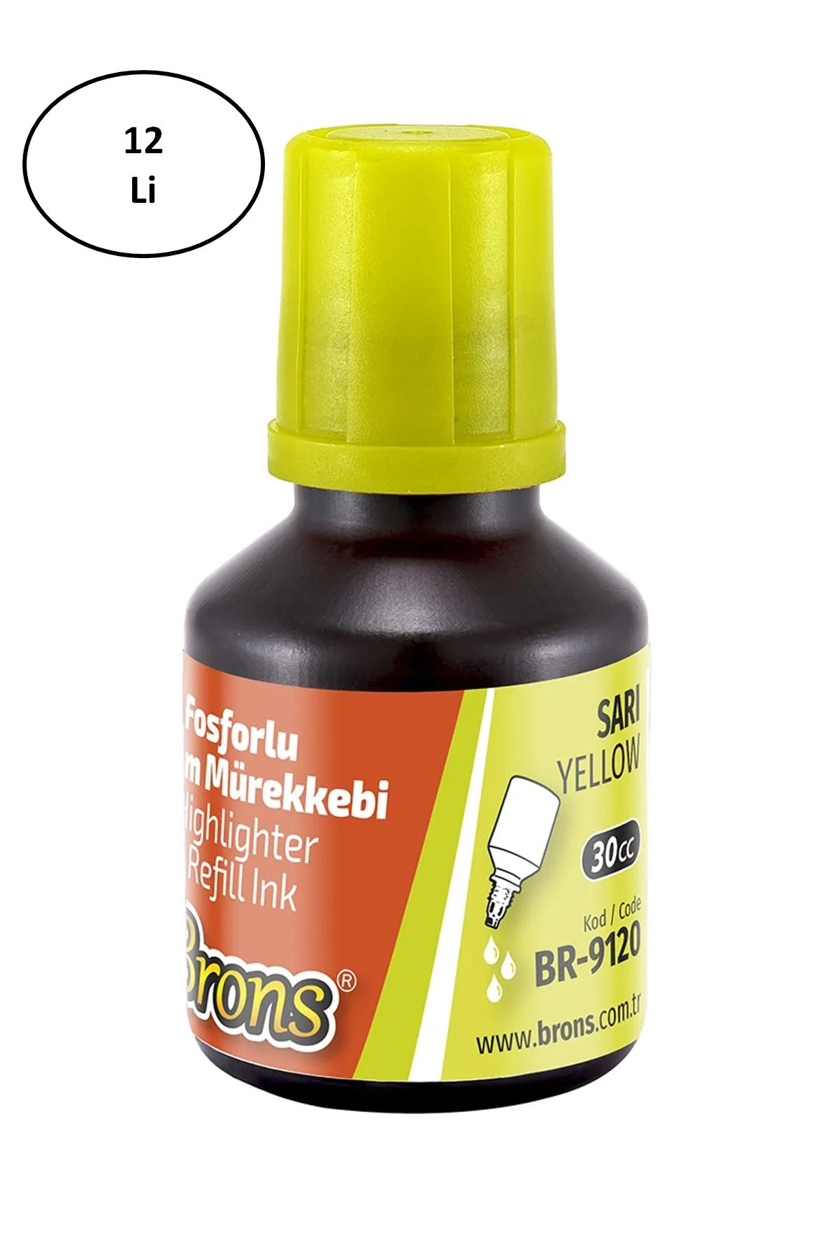 Easy Tedarik Brons Sarı Fosforlu Kalem Mürekkebi 30 ml Sarı 12'li