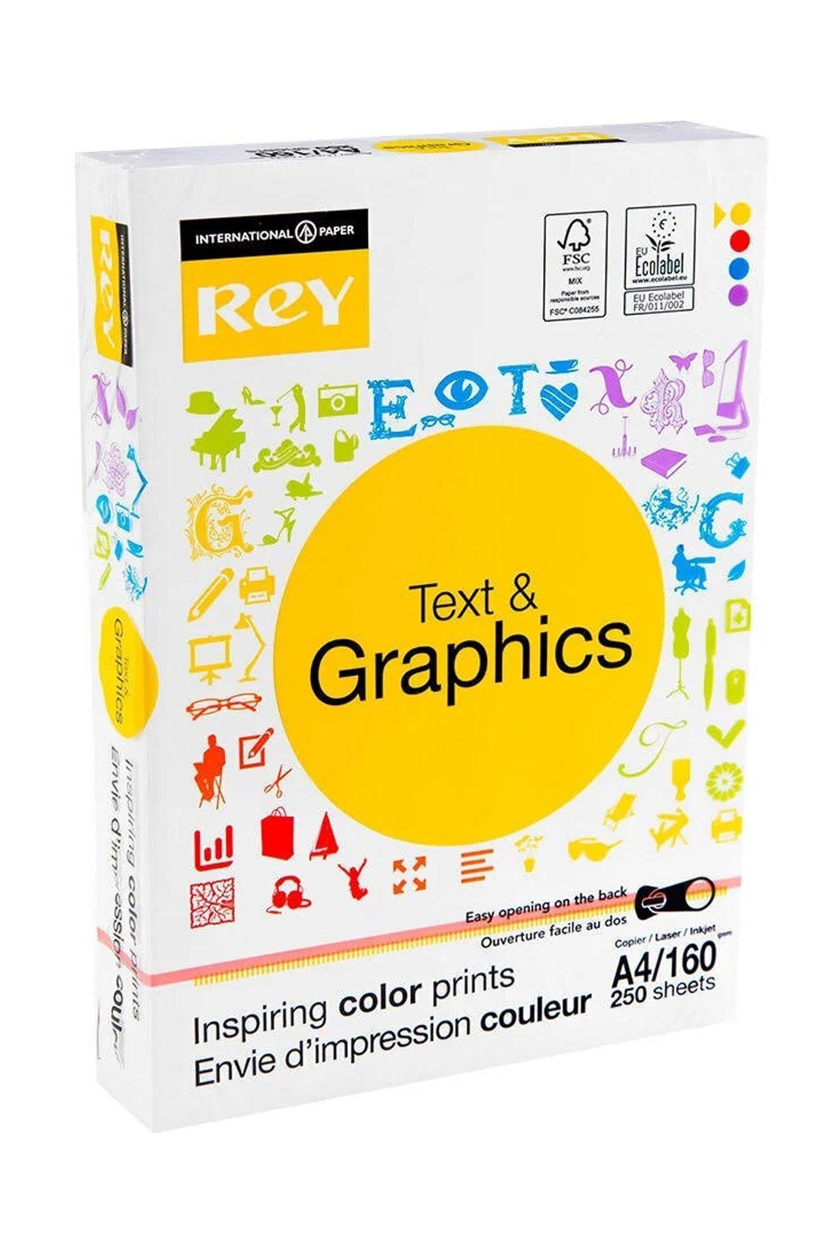 Easy Tedarik Rey Text Graphics A4 160 gr 250 Yaprak 21x29,70 Gramajlı 250 Li