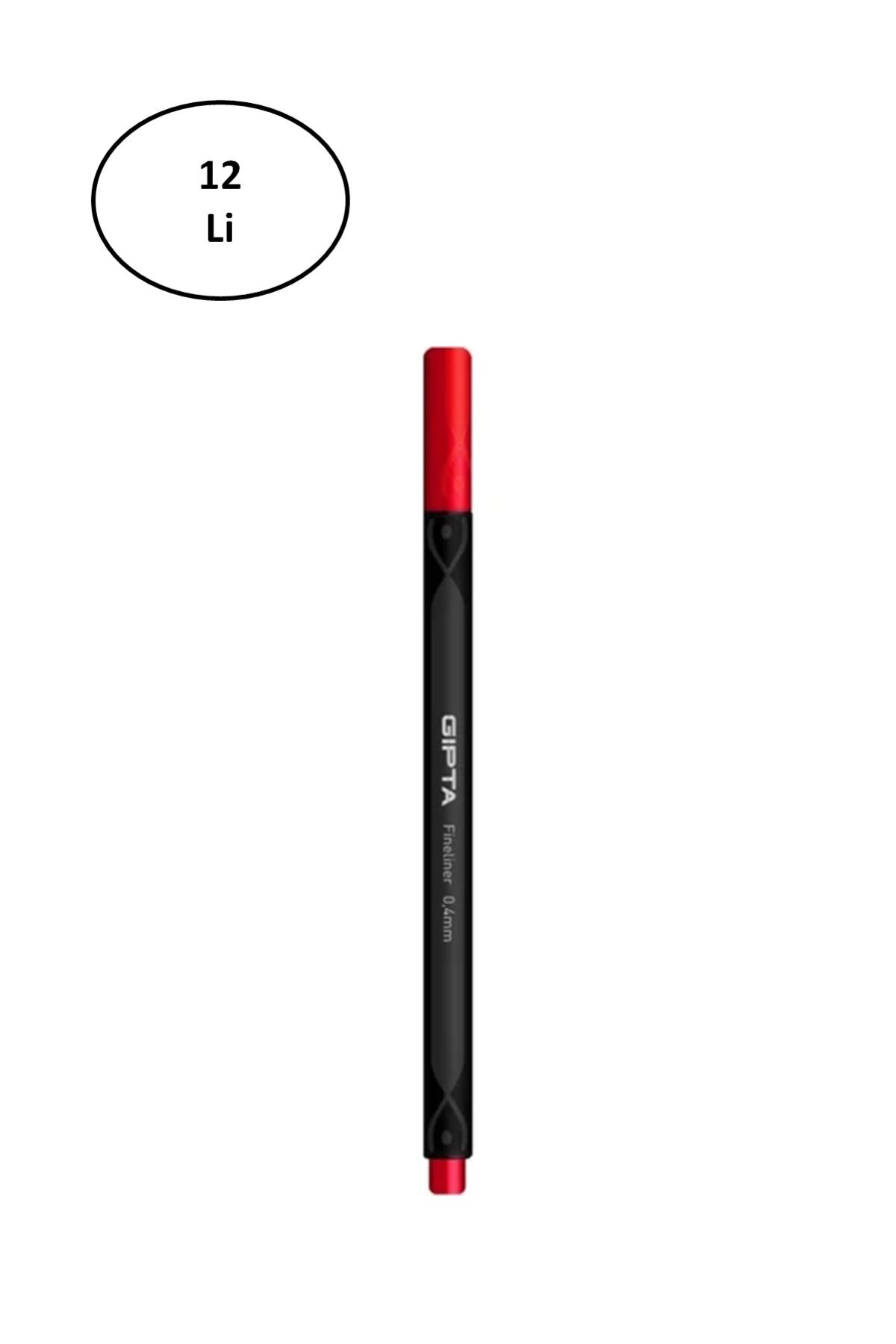 Easy Tedarik Gıpta Fineliner Kalem 0,4 Mm Karton Kutu Üçgen Kırmızı 12'li