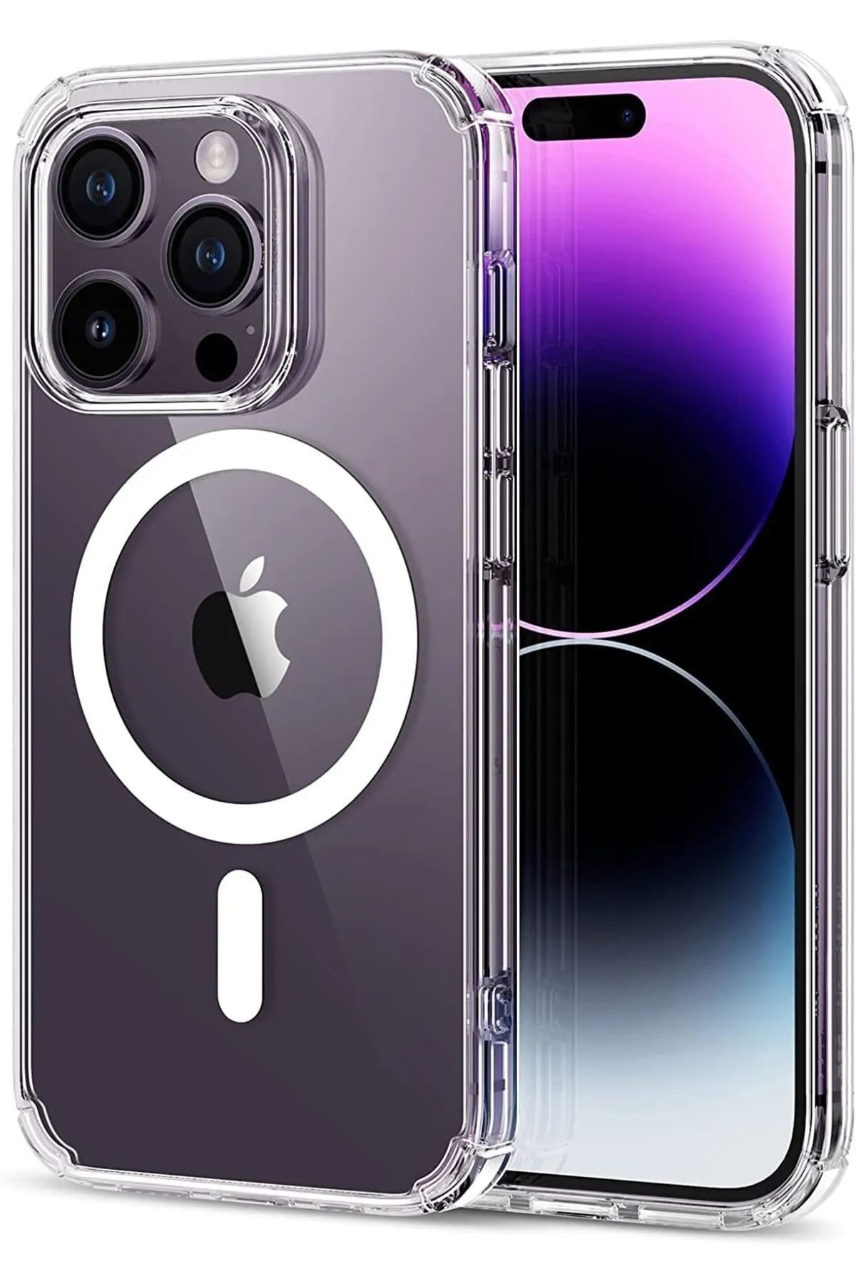 Easy Tedarik Iphone 14 Pro Max Kılıf Kamera Lens Korumalı Magsafe Destekli Şeffaf Darbe Emici Sert Kapak