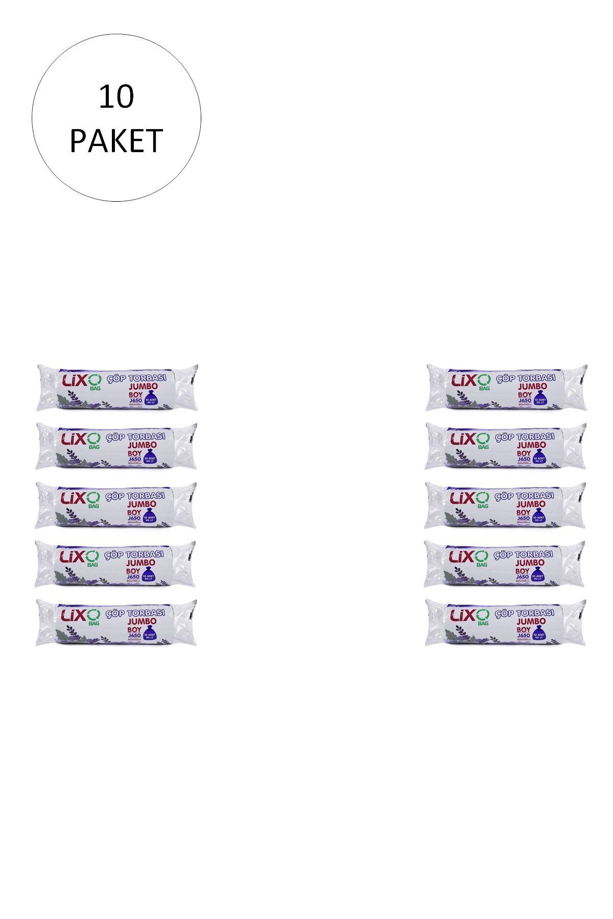 Easy Tedarik J-650 Jumbo Boy Çöp Torbası 80 x 110 cm 10 Lu Rulo x 10 Paket = 100 Adet (Siyah)