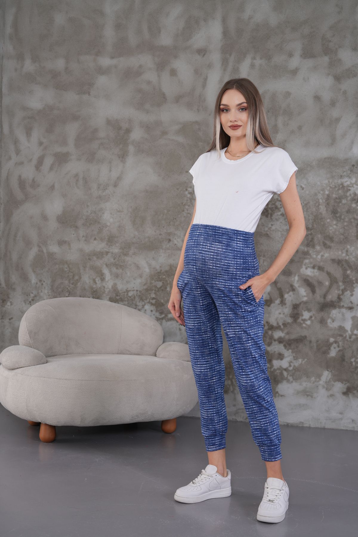 Miss Dünya Lissa-Oil Paint Printed Maternity and Maternity Sweatpants with Pockets 3