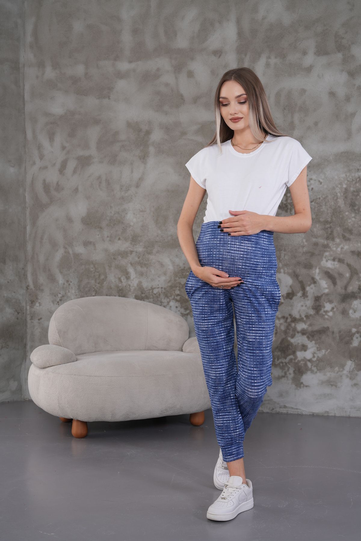 Miss Dünya Lissa-Oil Paint Printed Maternity and Maternity Sweatpants with Pockets 2