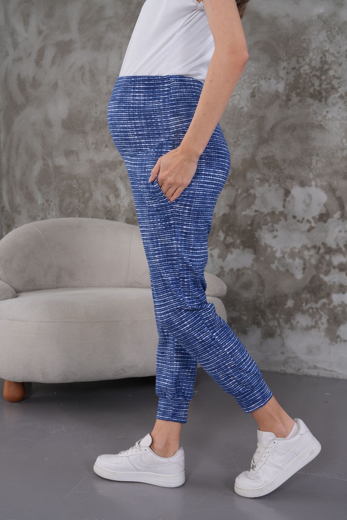 Miss Dünya Lissa-Oil Paint Printed Maternity and Maternity Sweatpants with Pockets 7