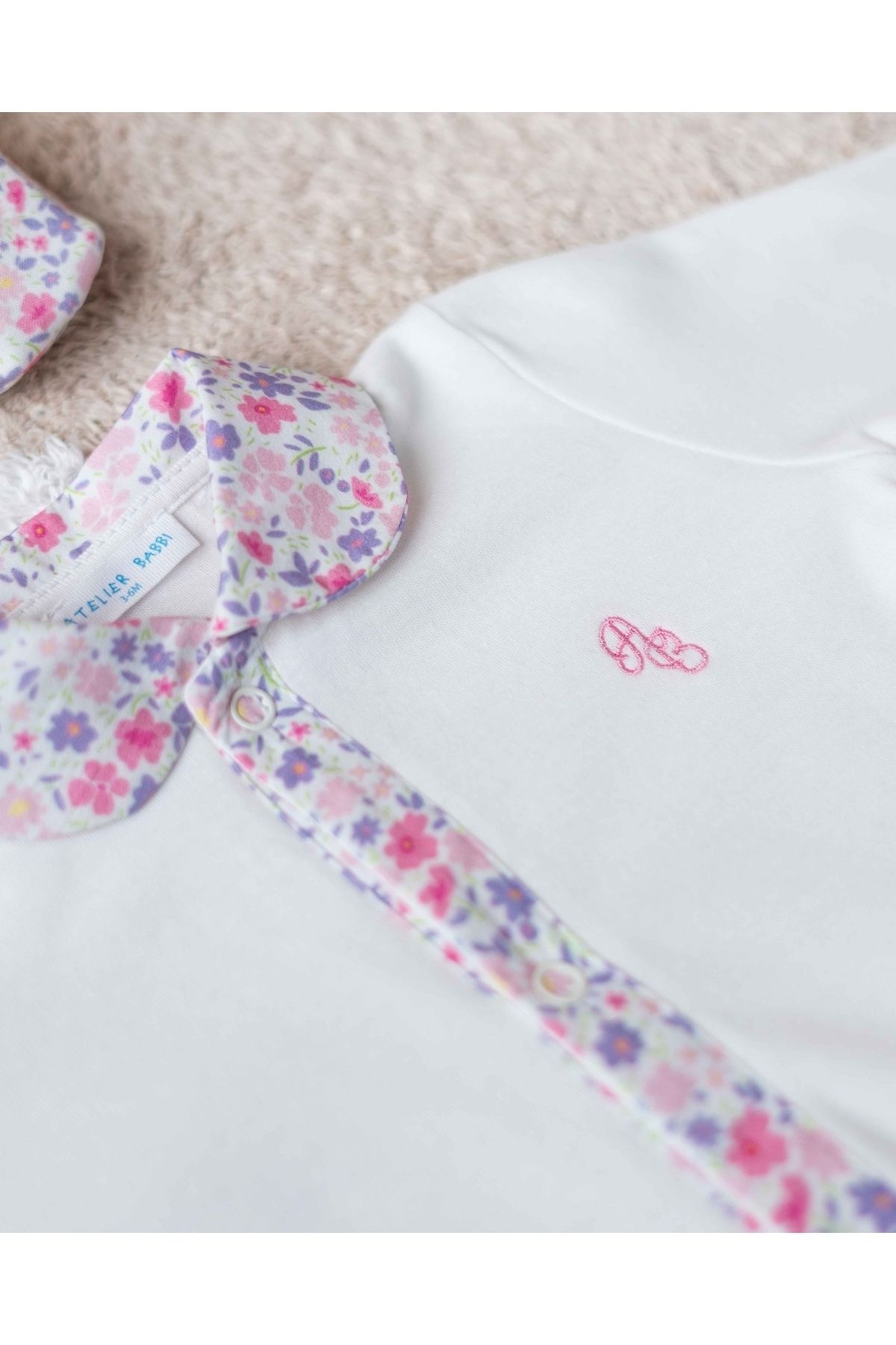 Atelier Babbi-Pink Little Flower Patterned Baby Jumpsuit 2