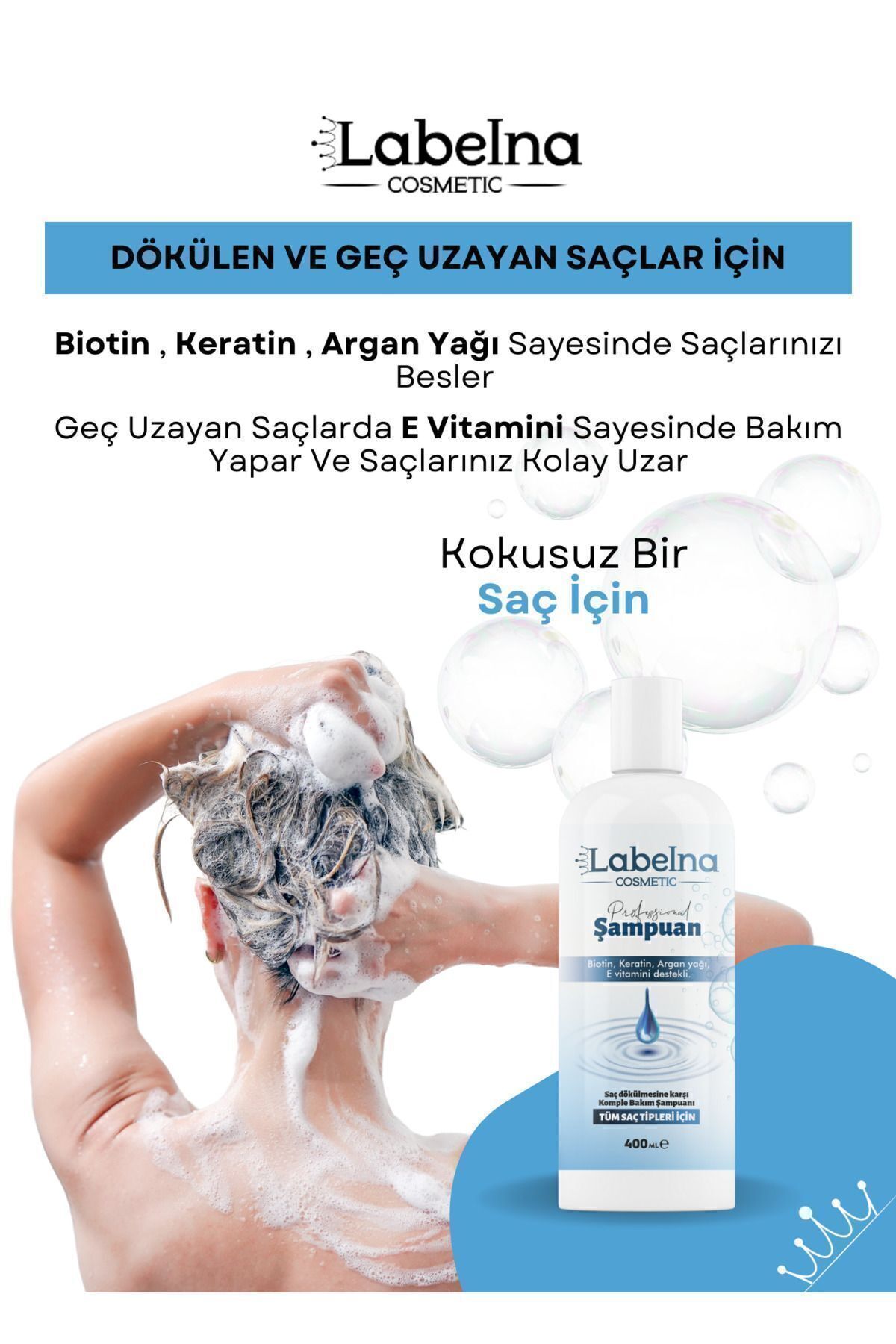 Labelna Cosmetic Dökülme Karşıtı Hızlı Saç Uzatan Saç Bakım Şampuanı (keratin,biotin,argan Yağı, E-vitamini) 400 ml-2