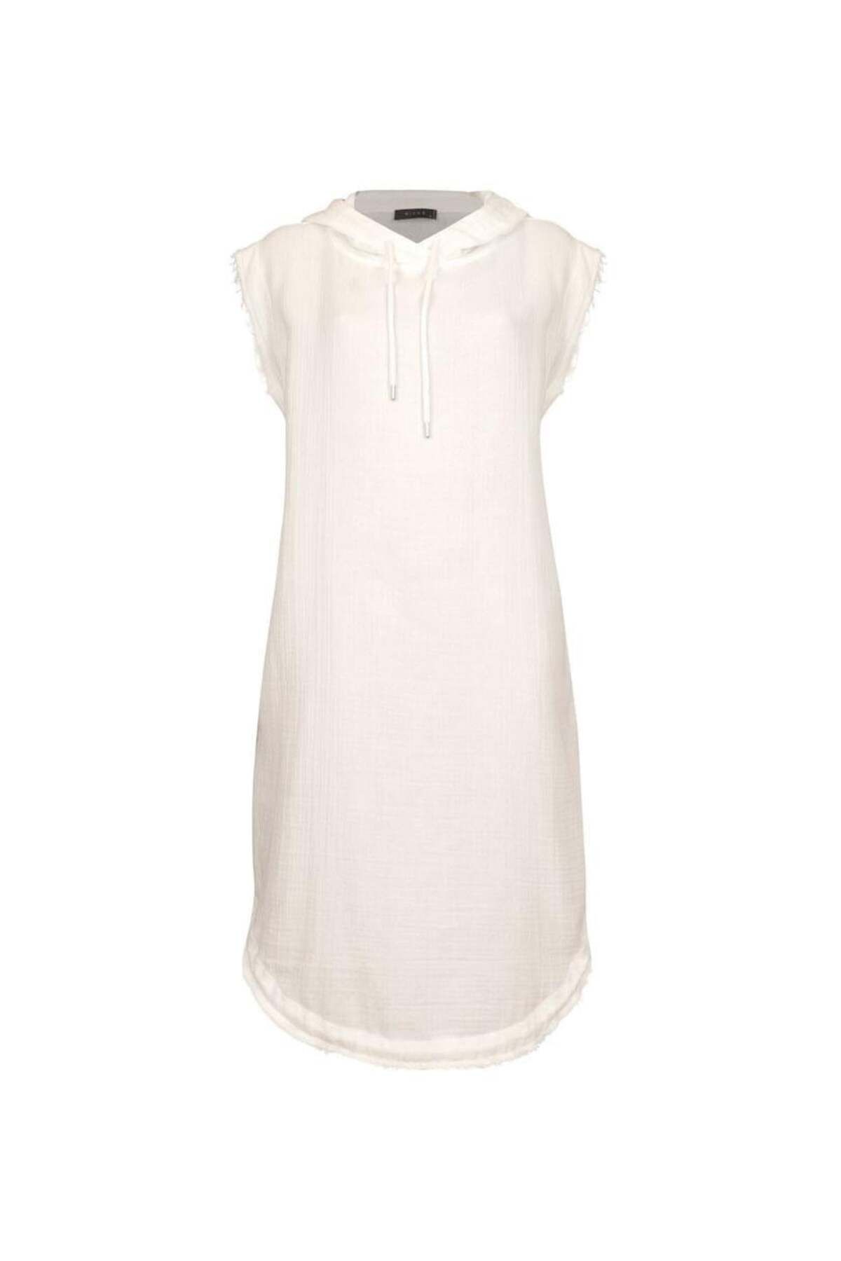 RİVUS-Rochie poncho oversize cu glugă - albă 2