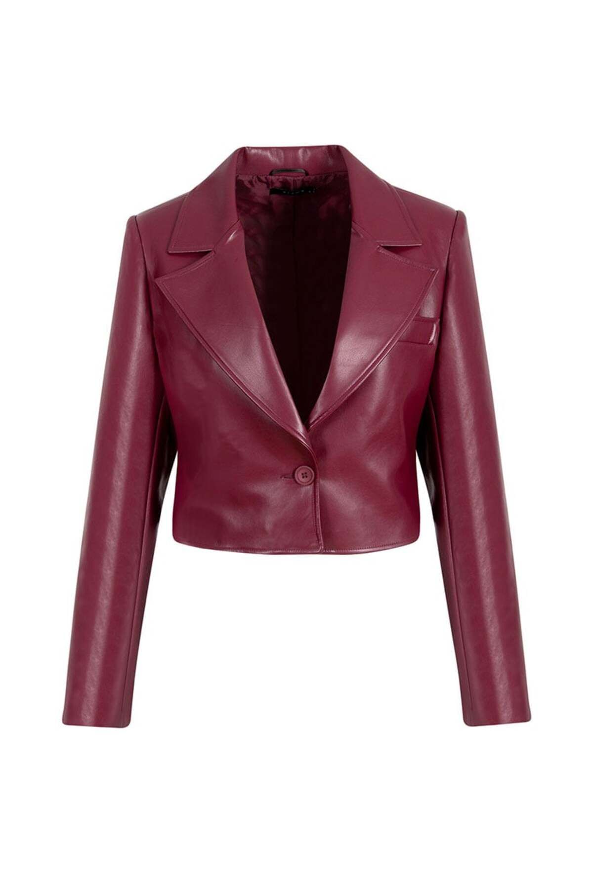 RİVUS-Crop Vegan Leather Jacket - Claret Red 3