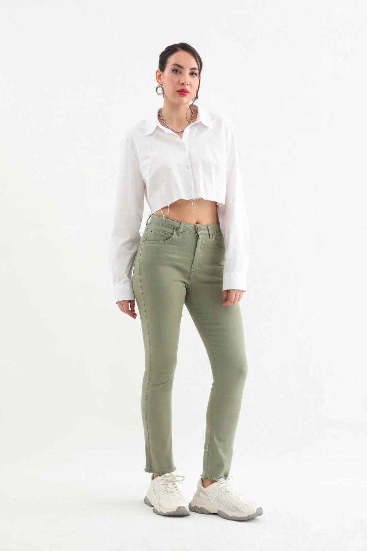 pantalon en jean à glands pour femmes kaki