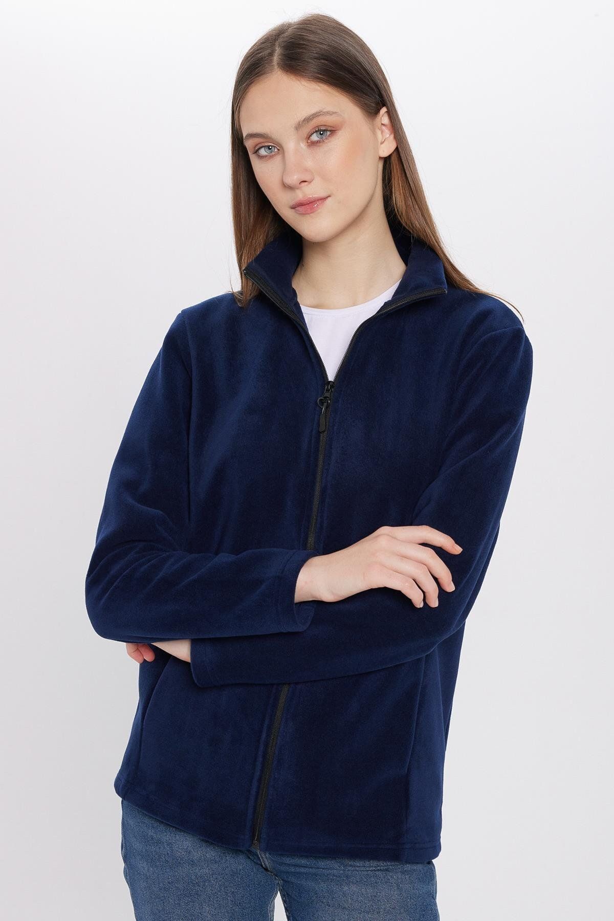 Tudors-Unisex Navy Blue Anti-Pilling Non-Pilling Standard Fit Full Zip Cold-Proof Fleece Cardigan 4