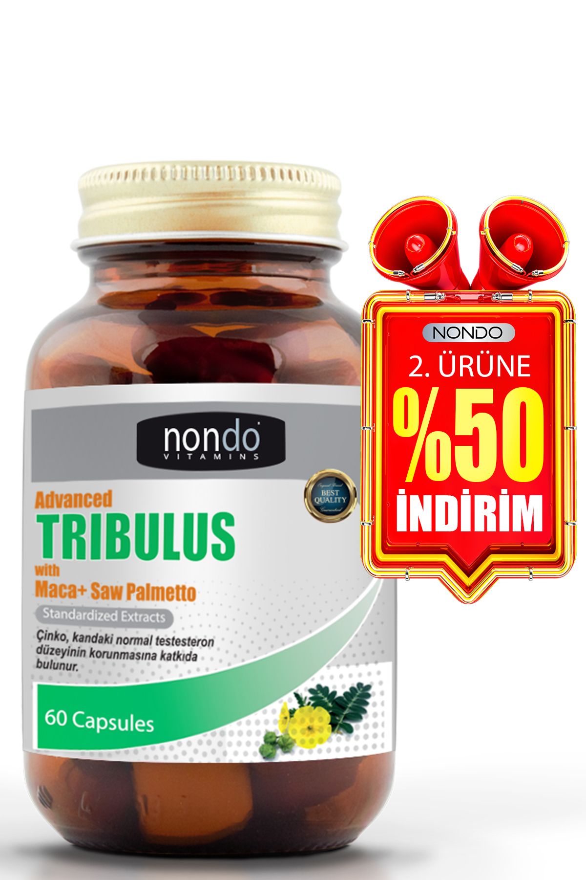 Nondo Tribulus 60 Kapsül ( Demir Dikeni, Tribulus Terrestris Saw Palmetto Kore Ginseng Ginko Biloba )