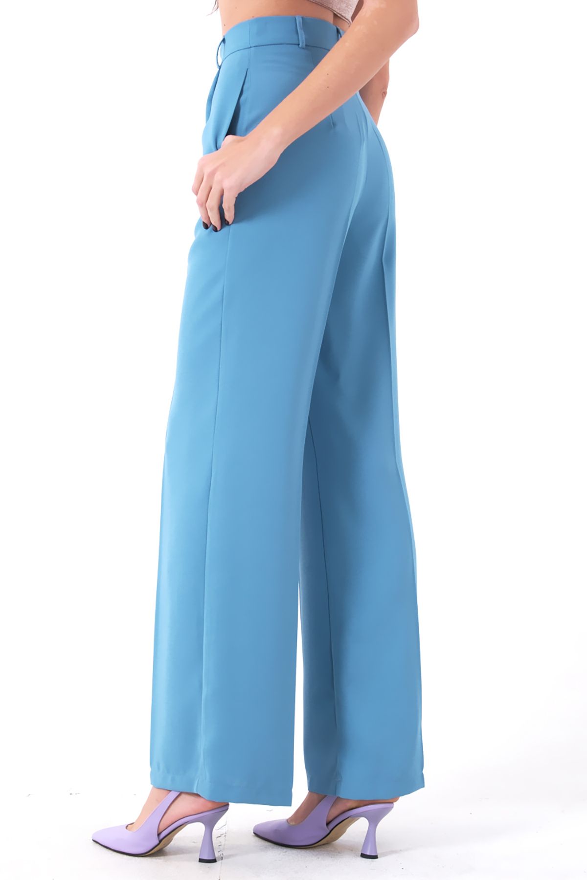 Feminist-High Waist Pleated Palazzo Trousers Baby Blue0102066 4