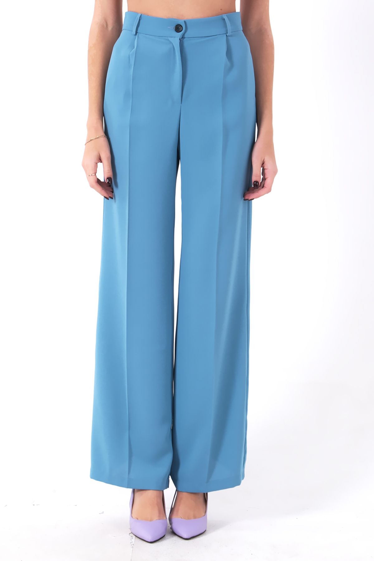 Feminist-High Waist Pleated Palazzo Trousers Baby Blue0102066 3