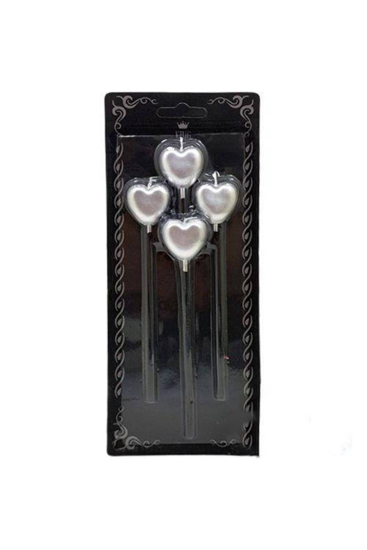 Parti Dükkanım Kalpli Çubuklu Mum Gümüş (4 ADET)