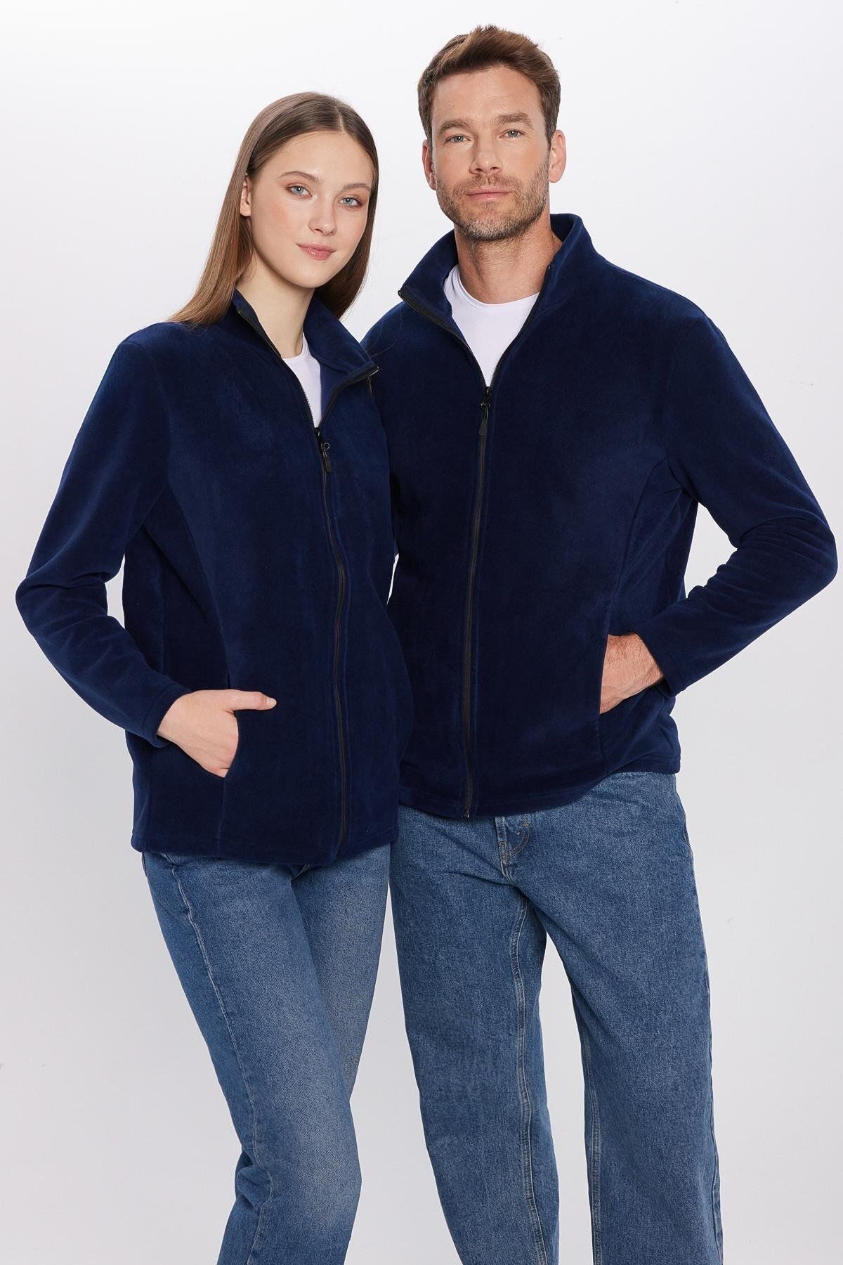 Tudors-Unisex Navy Blue Anti-Pilling Non-Pilling Standard Fit Full Zip Cold-Proof Fleece Cardigan 1