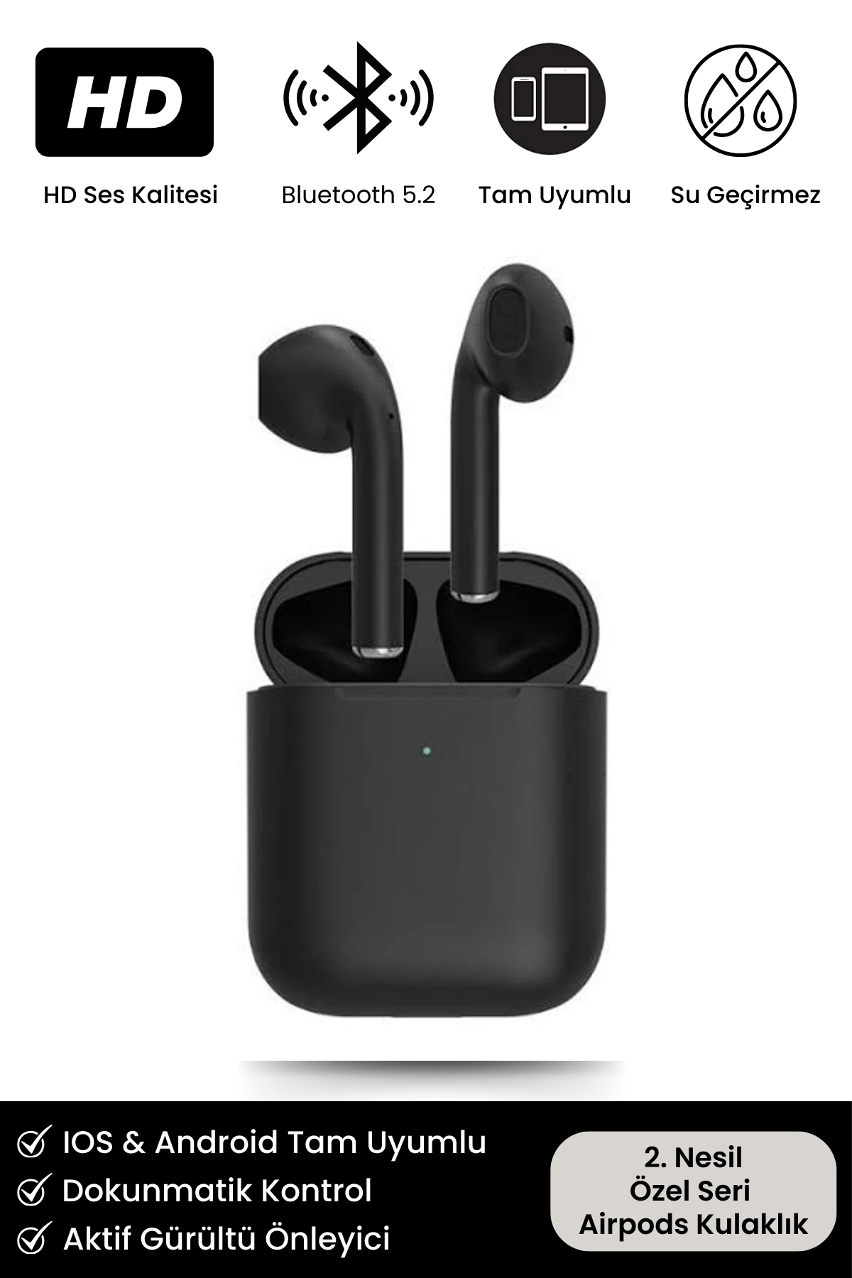 Premium Serisi White 2 Model IOS Android Uyumlu Aktif Gürültü Engelleme Kablosuz Bluetooth Kulaklık