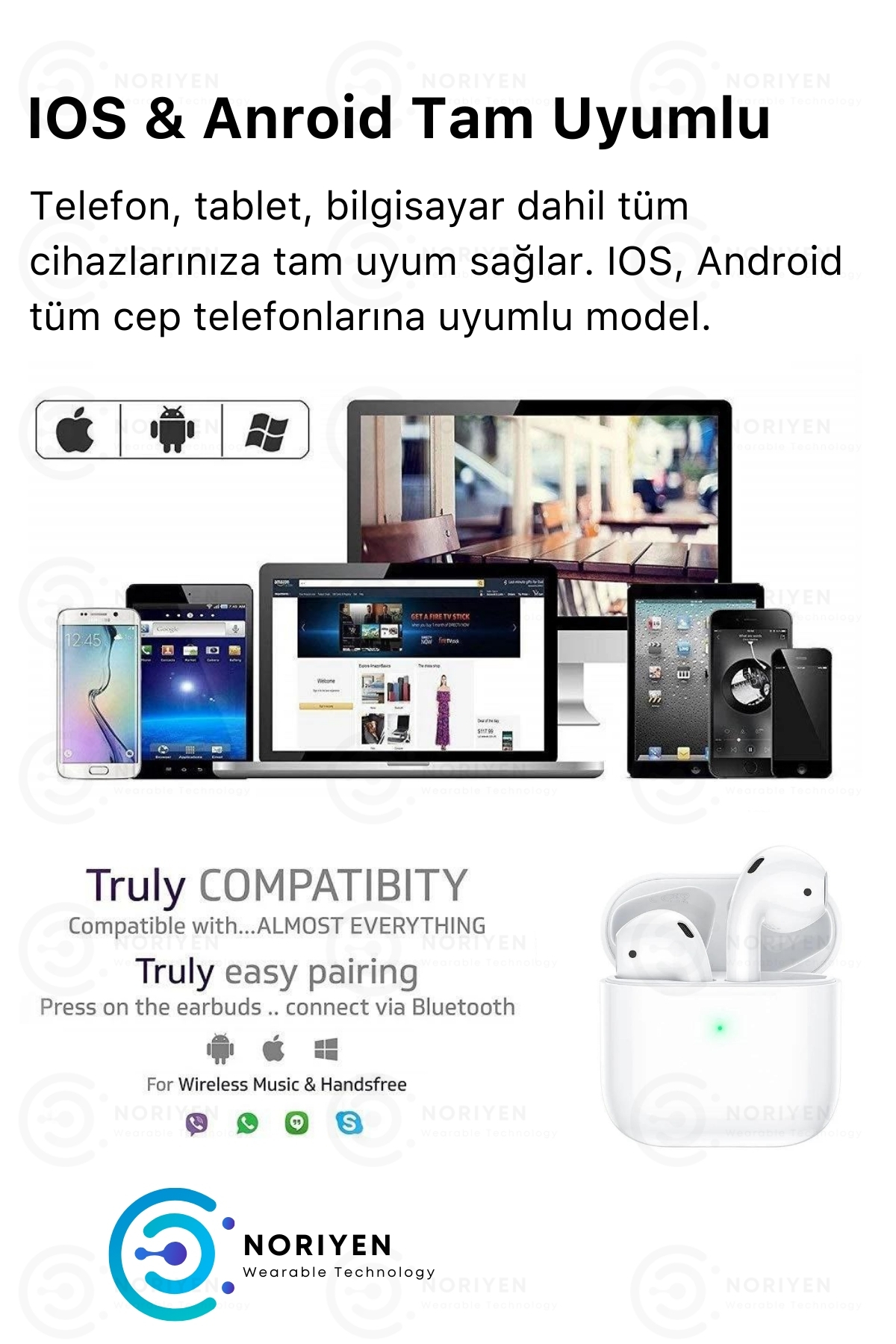 Premium Serisi White 2 Model IOS Android Uyumlu Aktif Gürültü Engelleme Kablosuz Bluetooth Kulaklık