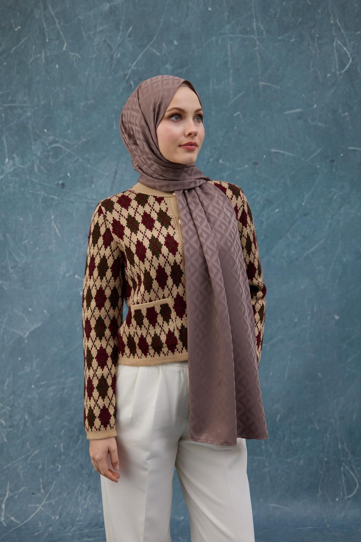 İpekhan-Fall Winter Silky Jacquard Shawl Coffee 9019-30 4