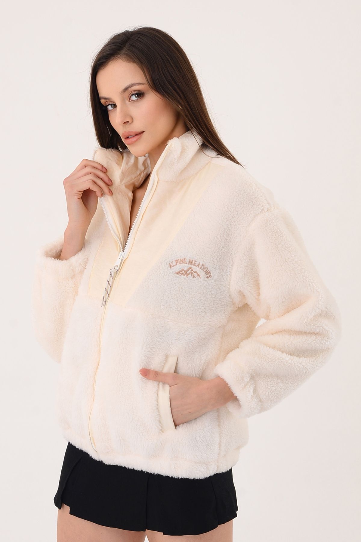 polle 5194 Kadın Ekru Peluş Mont