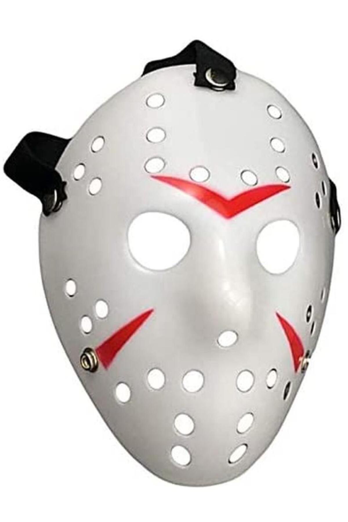 Neiçin-Full Face White Iconic Hannibal Mask - Red Striped Fun Costume 1