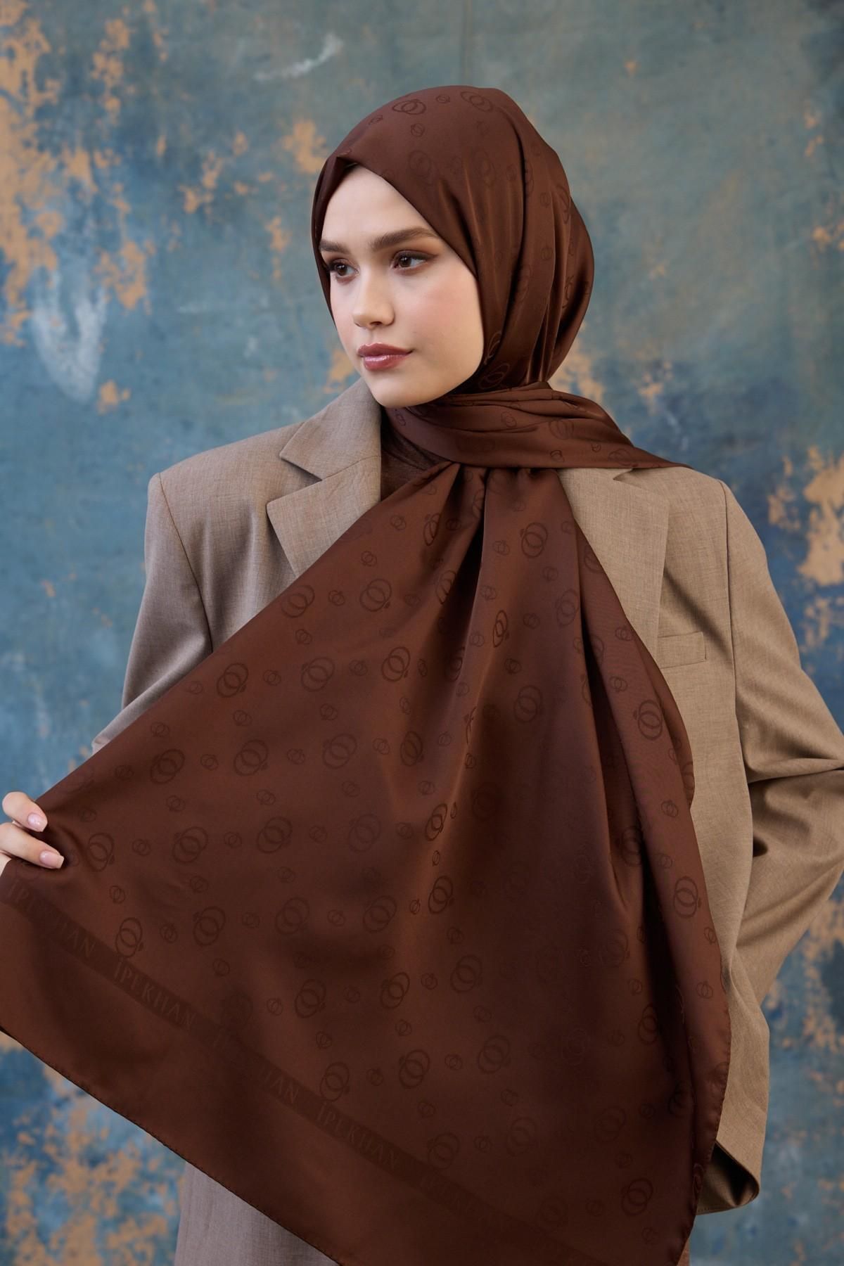 İpekhan-Fall Winter Silky Jacquard Shawl Brown 9018-08 4