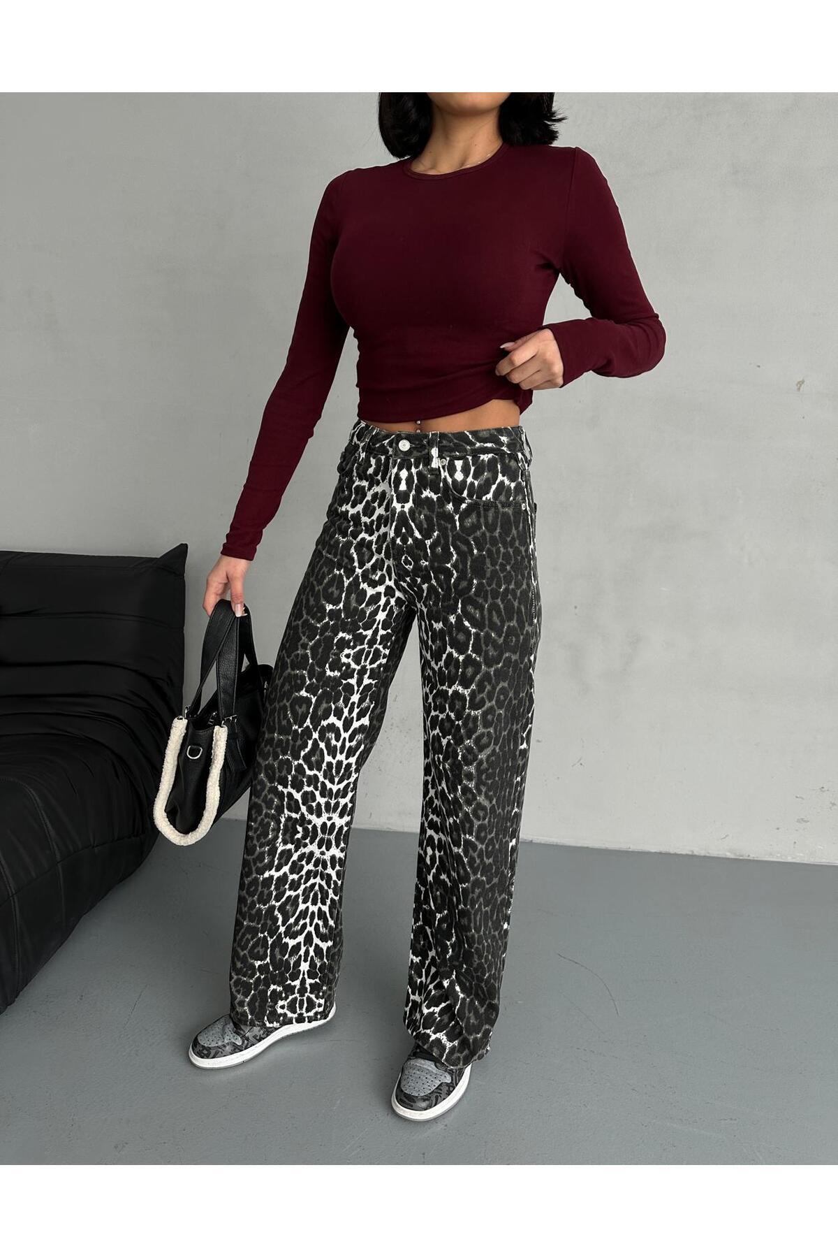 Zeo Basic-Leopard Print Zeo Basic Wide-Leg Pants - Khaki 7