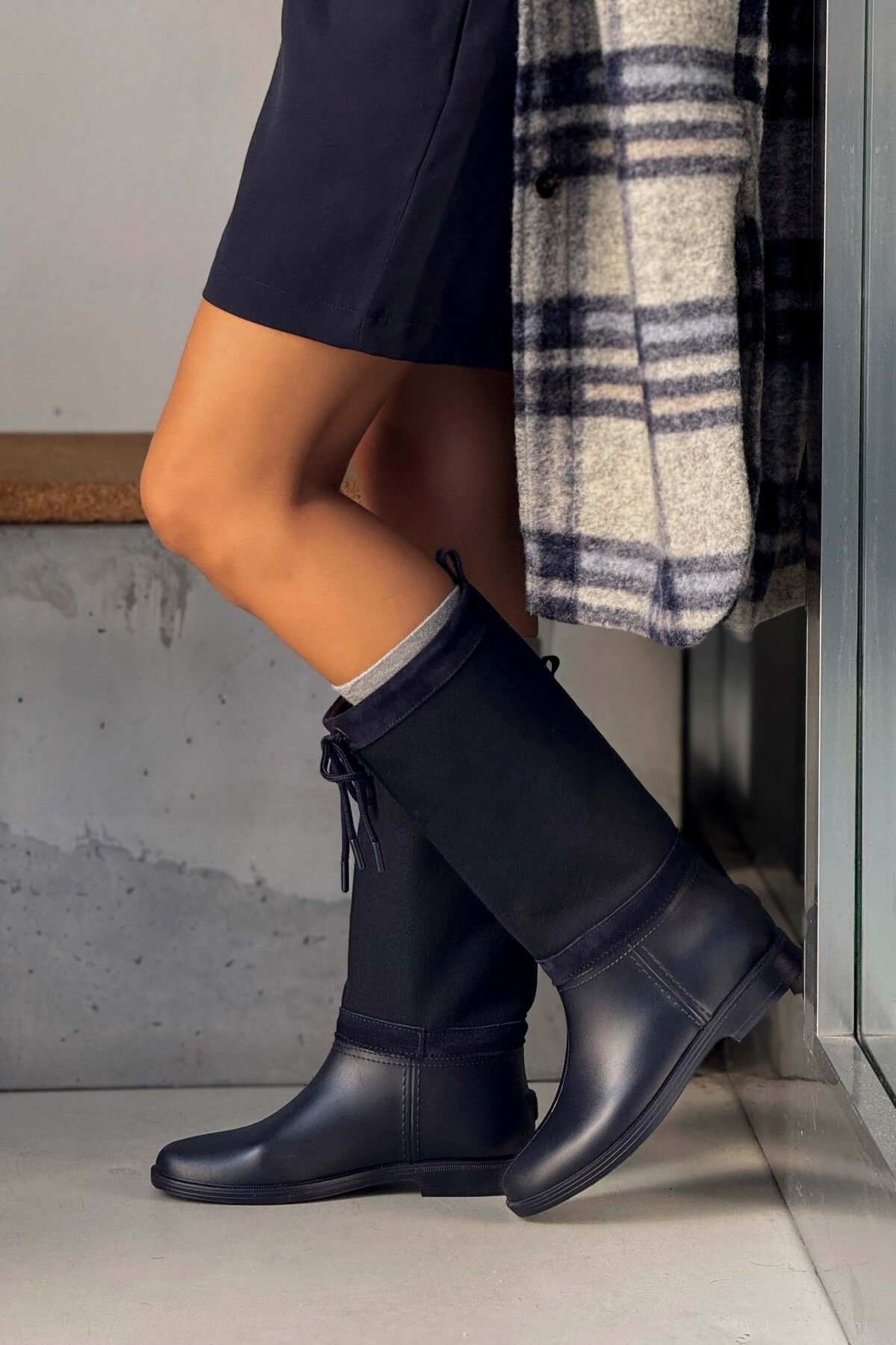 NİŞANTAŞI SHOES-Royal Navy Blue Genuine Suede Women's Rain Boots 3