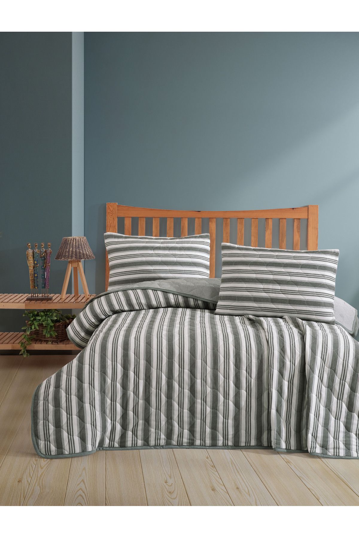 luxtex-Double Quilted Striped Patterned Fiber Filled Multi-Purpose Bedspread 1