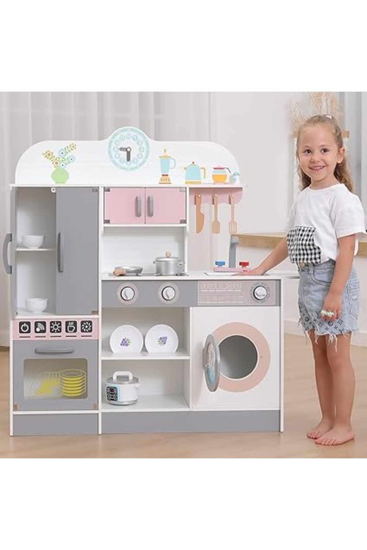 ALBADER-Kids Kitchen Playset, Children Play Kitchen for Toddler With accessories, Wooden Kitchen Toy 2