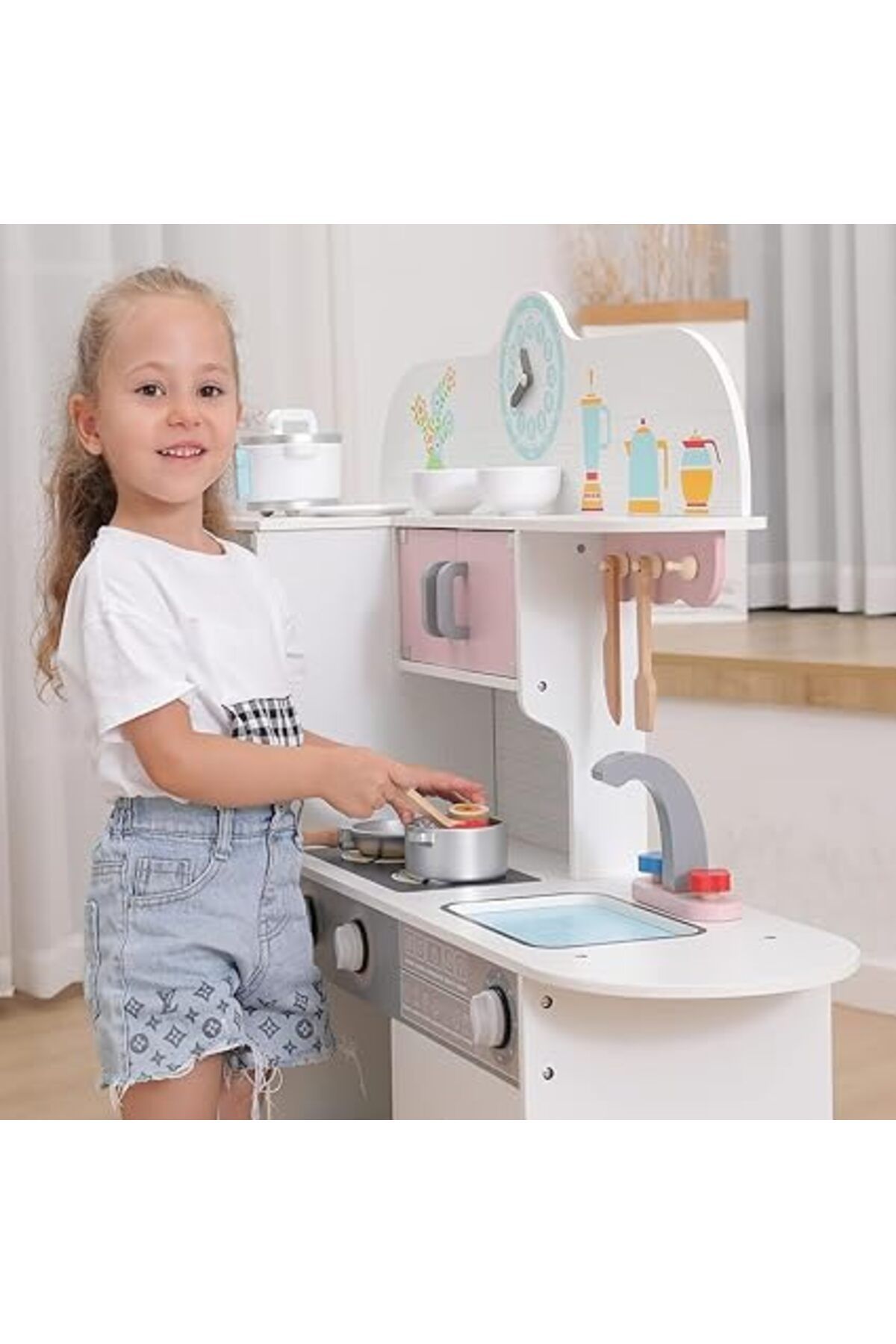 ALBADER-Kids Kitchen Playset, Children Play Kitchen for Toddler With accessories, Wooden Kitchen Toy 5