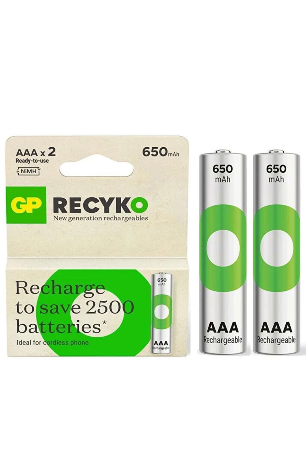 GP Batteries Gp Recyko 650 Mah R03 Aaa Şarjlı 2li Ince Kalem Pil Gp65aaahcer21-2tlb2 (gprhch63e041