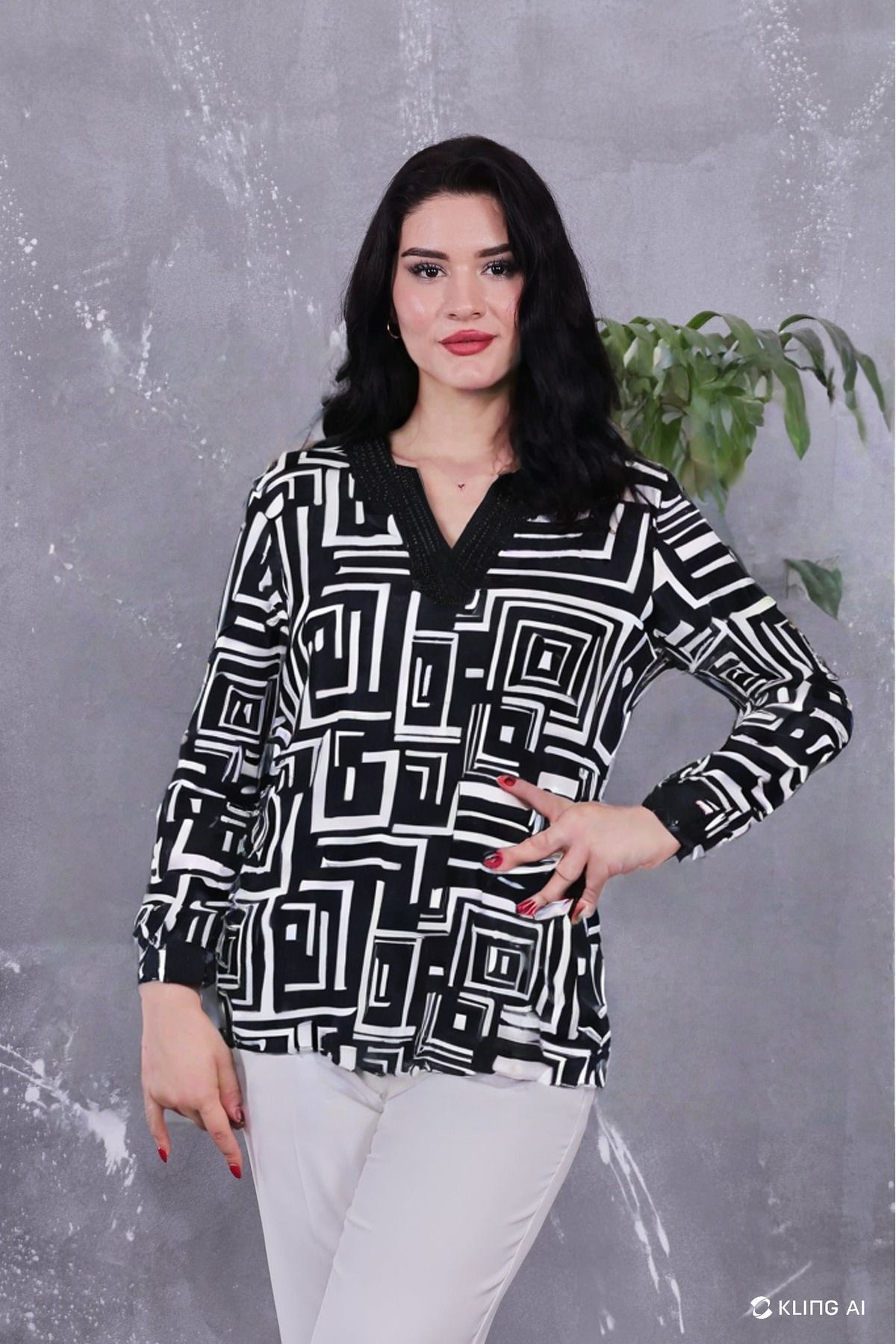 pachie-Zebra Print Plus Size Blouse with Stone Detail on Collar (Pcbb0014) 1