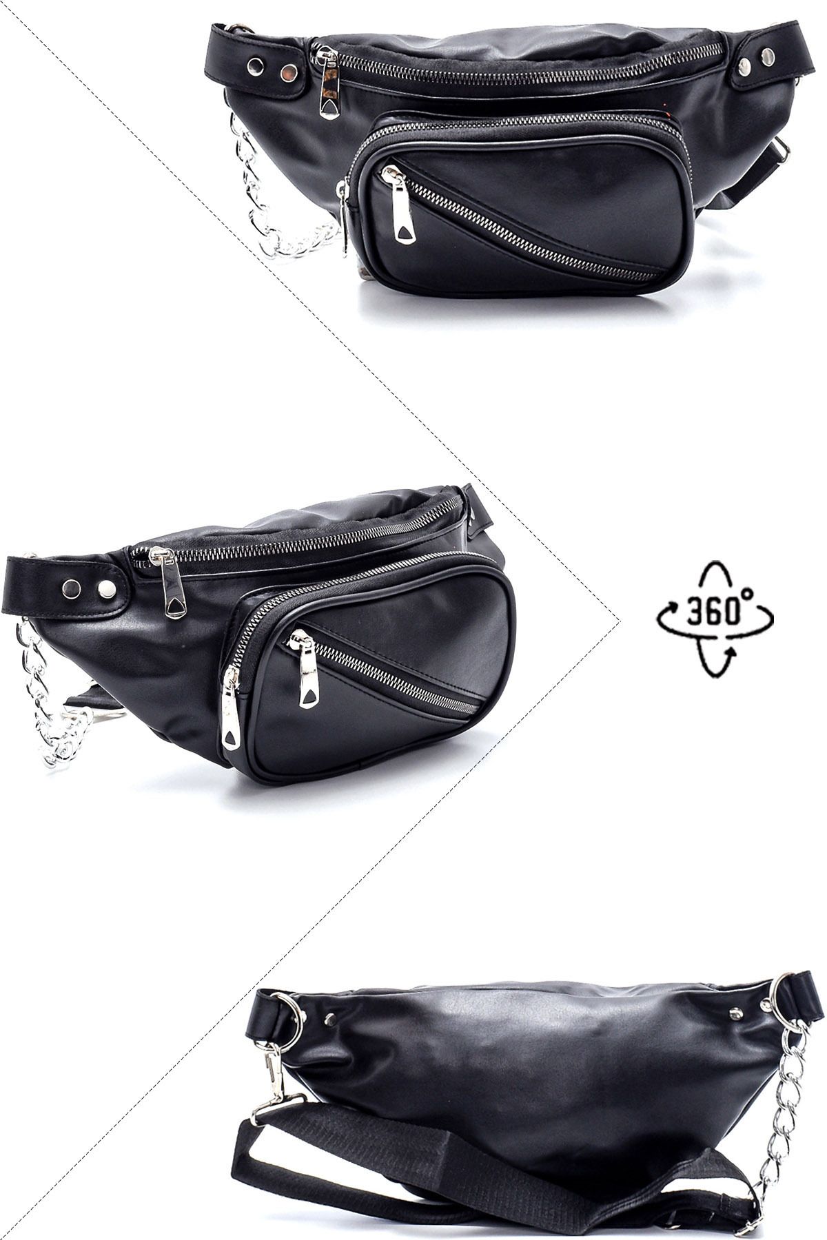 Ecrou-Women's Chain Waist Travel Bag Black 15 X 30 cm 7