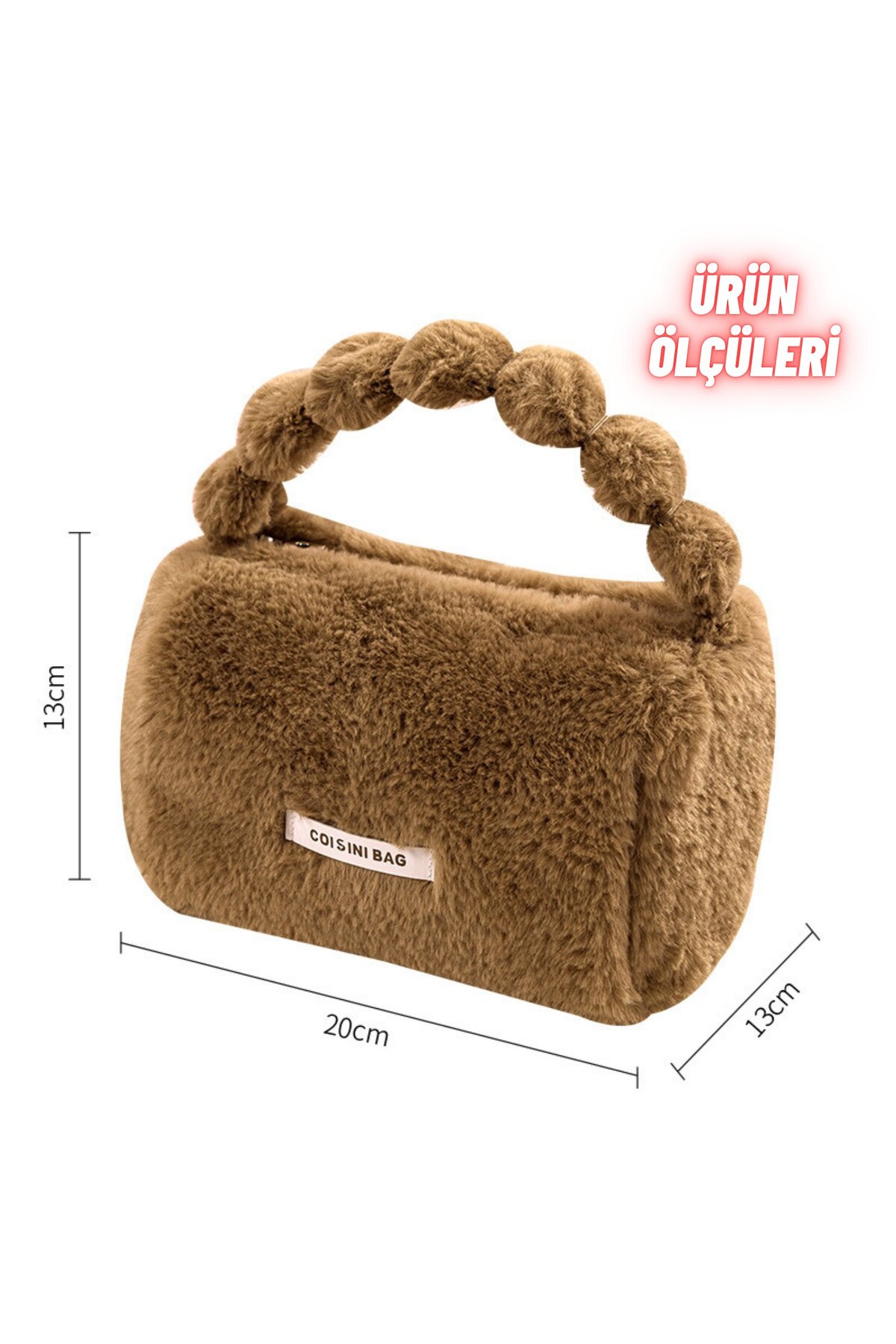 DEKOHOP Peluş Makyaj Kozmetik Bakım Malzemesi Çantası ve Kürklü