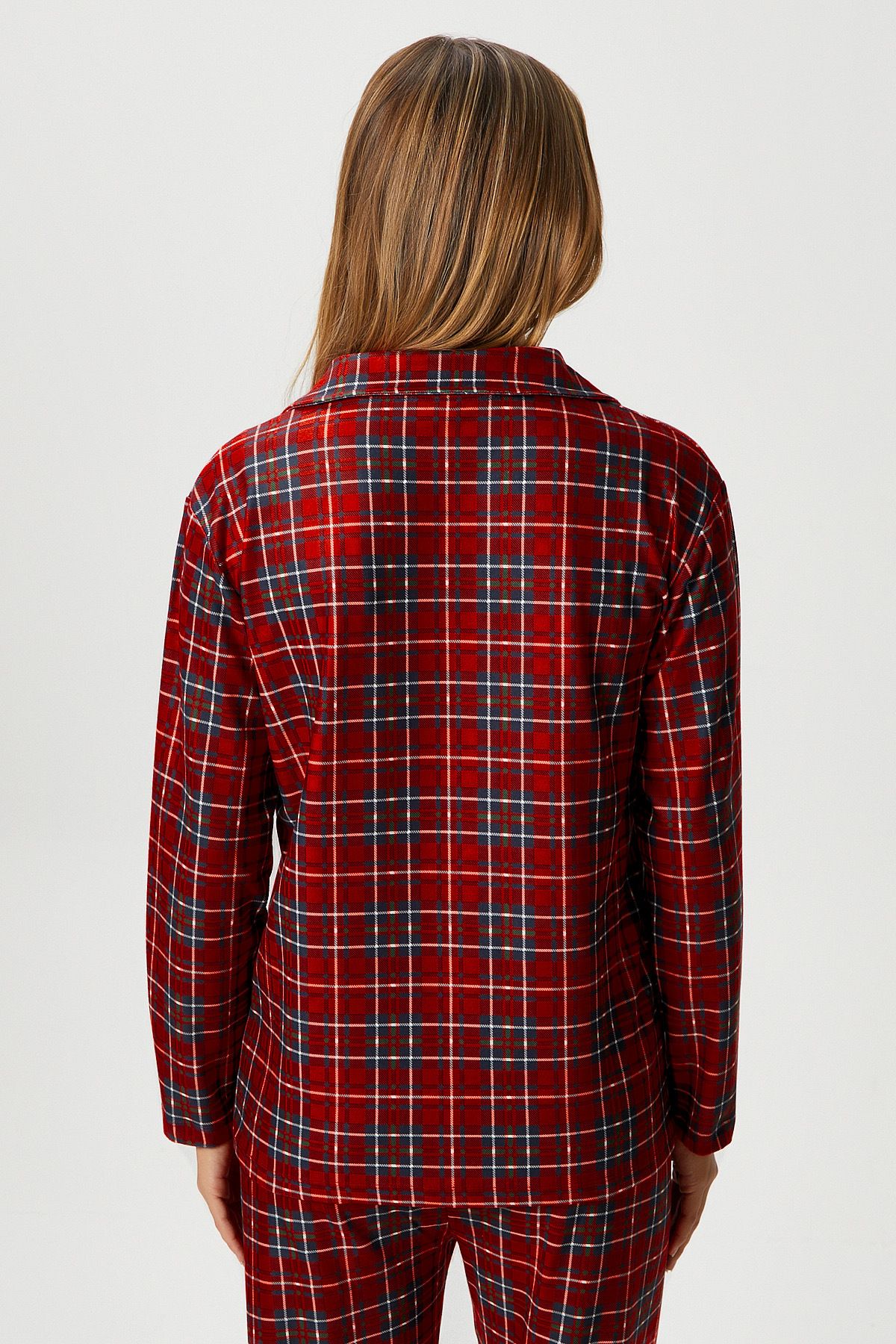Ritnice-Women's Nora Premium Red Plaid Suede Texture Button Christmas Pajamas Set 3
