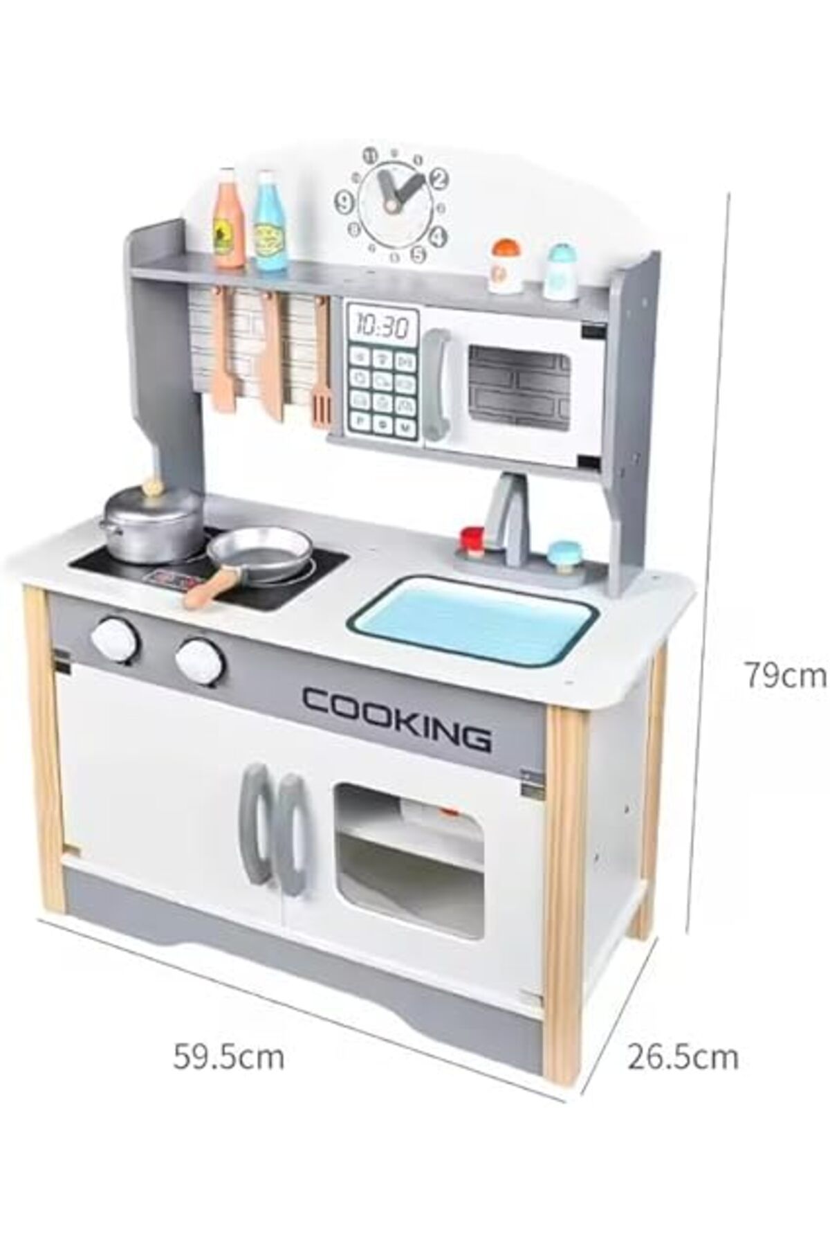 ALBADER-Play Kitchen, Real Wooden Kitchen Set for Kids with Microwave, Wooden Play Kitchen 3