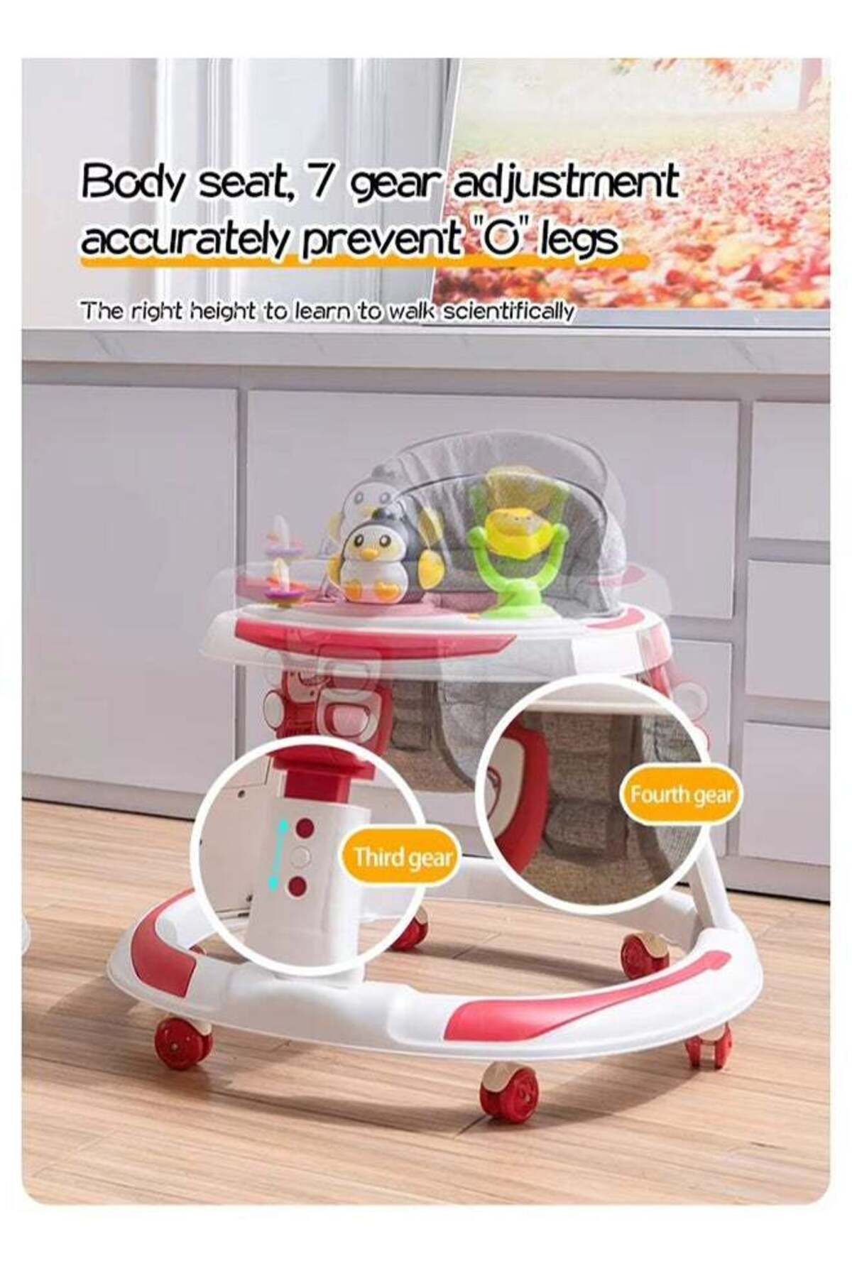 BabyCara-Baby Walker With Parental Handle Anti-Rollover Folding With Music, 6 - 18 Months 6