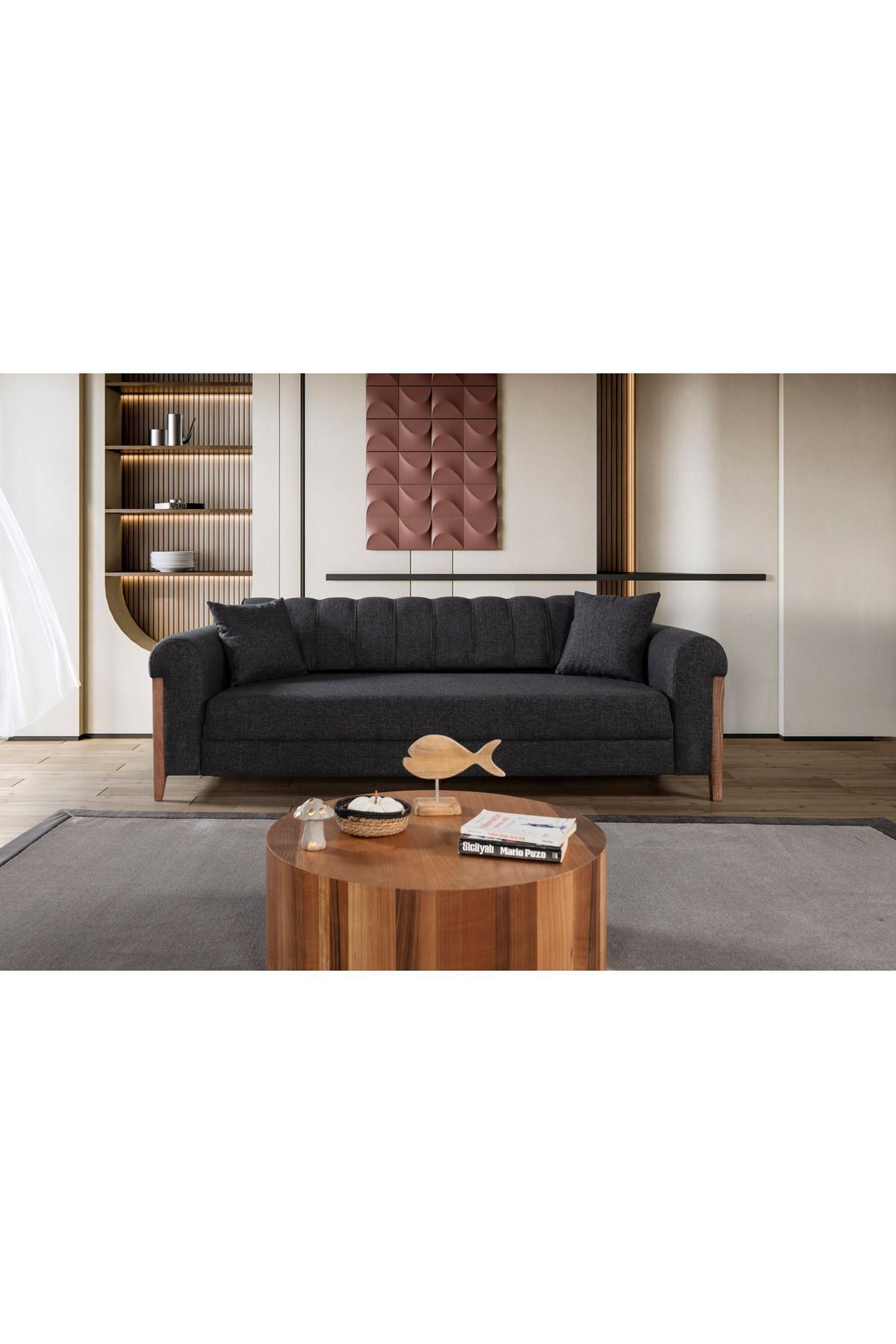 Elance Home KİTKAT AHŞAP YATAKLI SANDIKLI KANEPE ANTRASİT