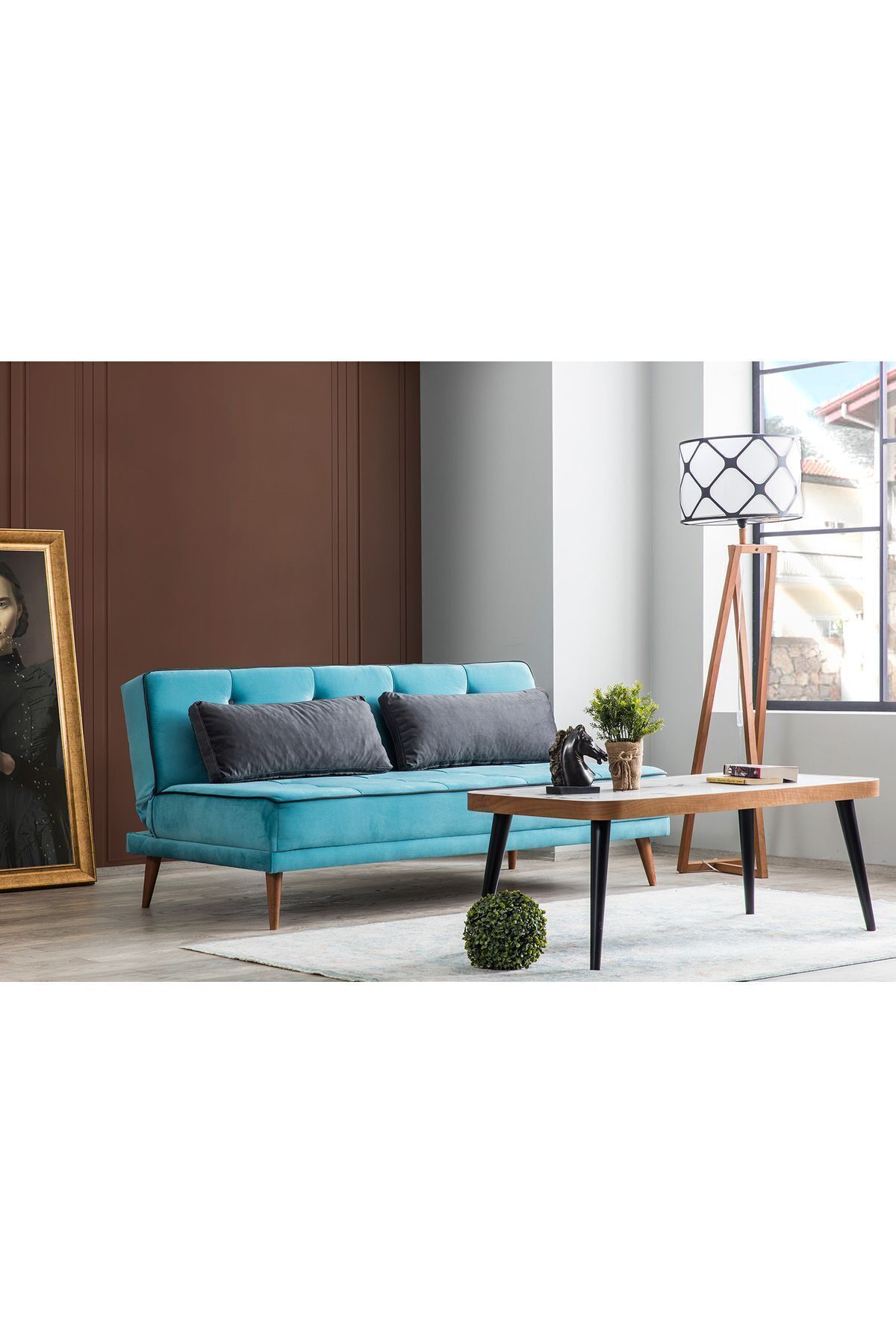 Elance Home RETRO KOLSUZ YATAKLI KANEPE TURKUAZ