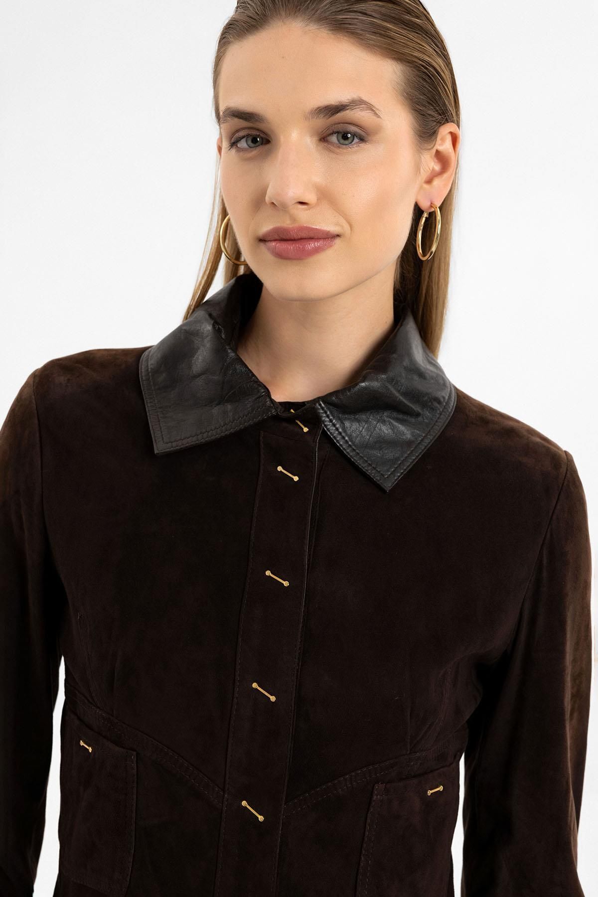 Deriderim-Eylin Brown Women's Genuine Suede Shirt 4